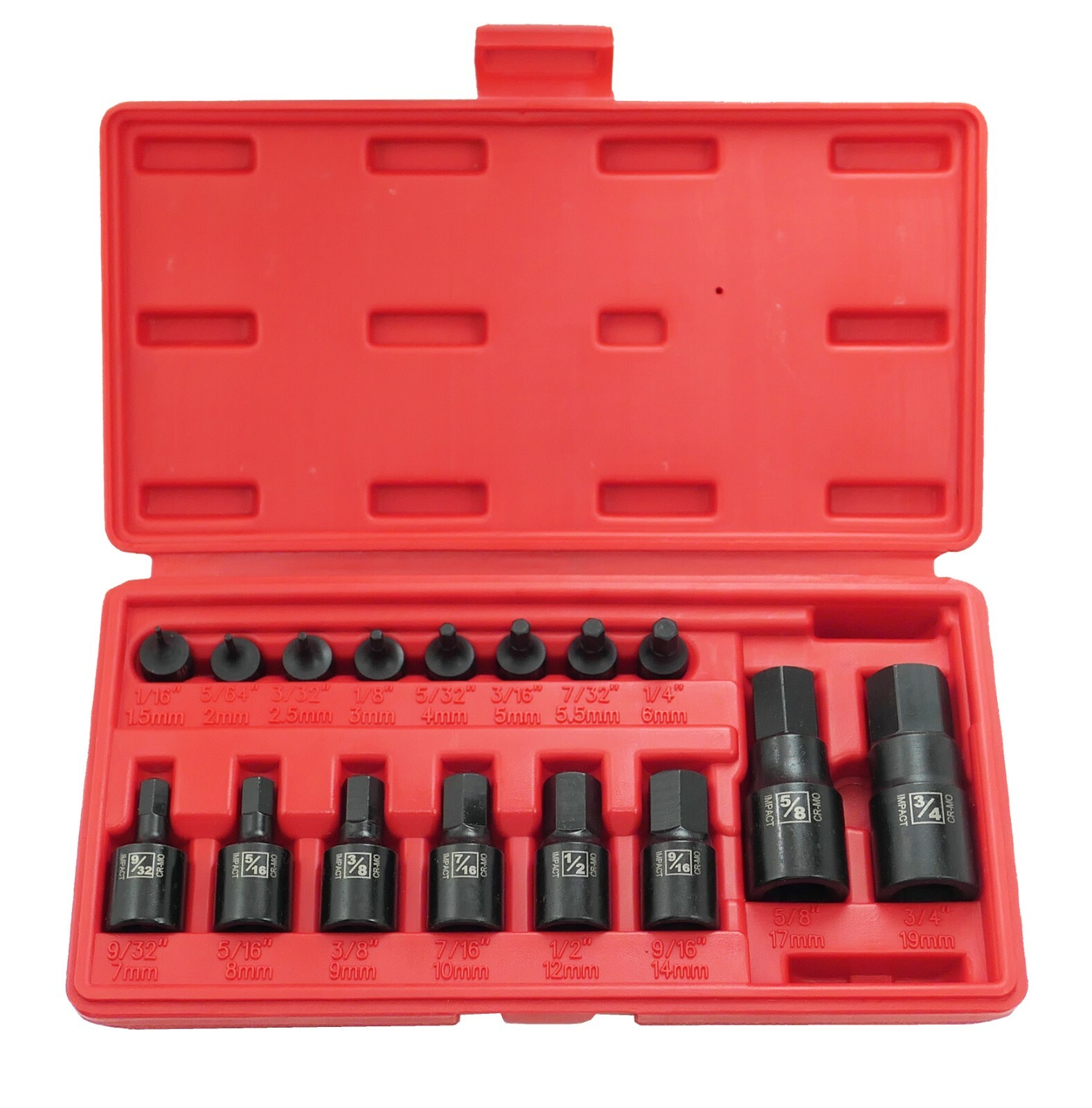 16PC PRO Hex Allen Master Impact Socket Bit Set CR-MO Steel | SAE 1/4" 3/8" 1/2"