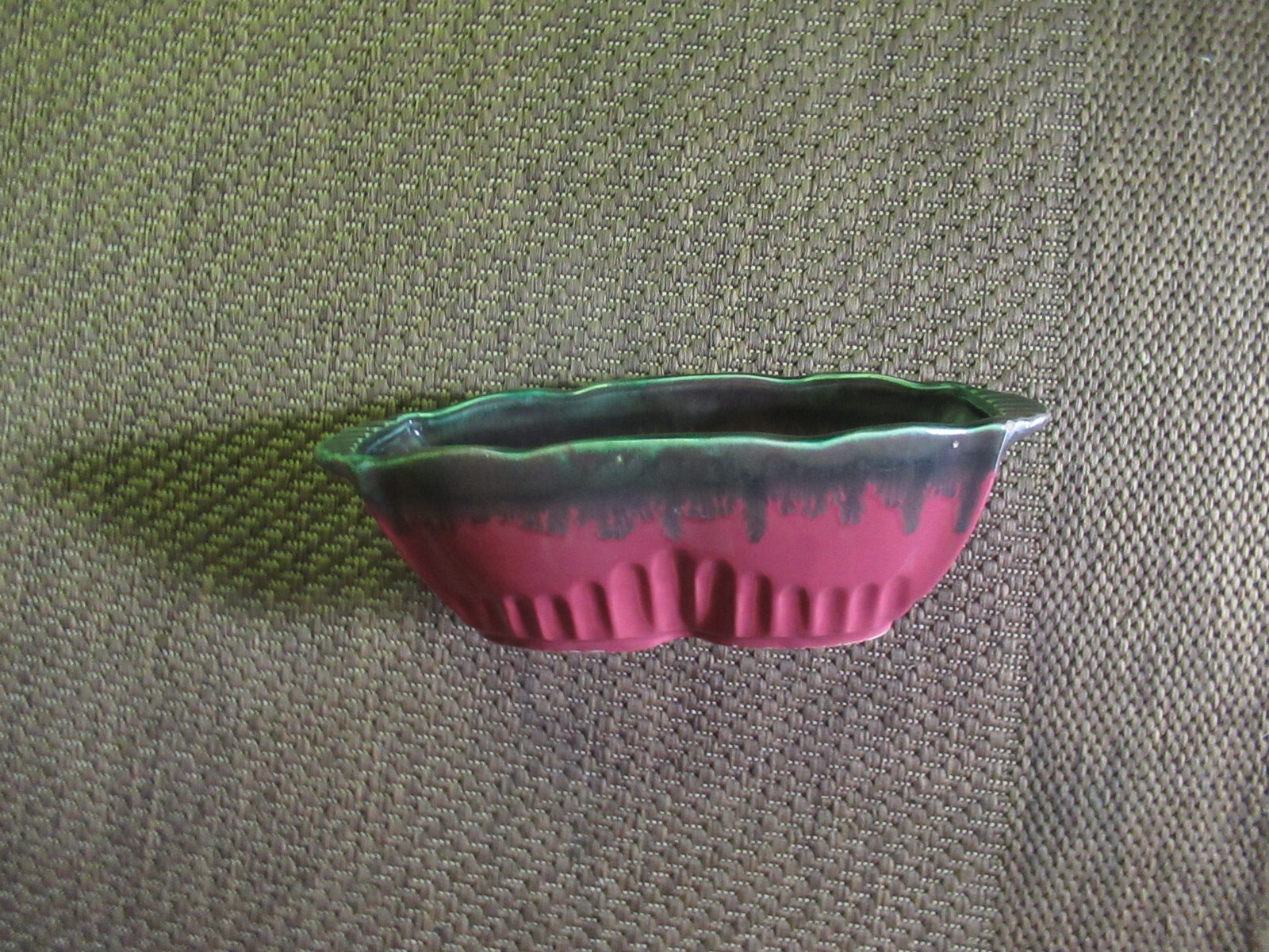 Vintage RRPCO Roseville 388-12 Rectangle Pink Green Dripping Glaze Planter