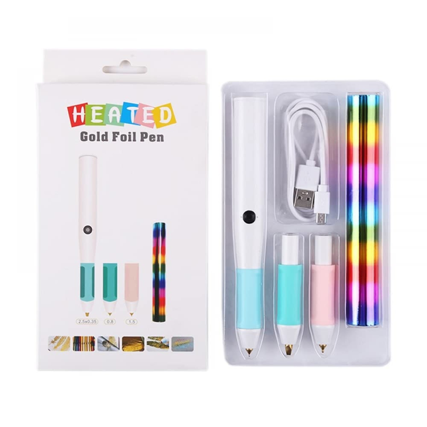 3 Size Tips Heat Foil Pens & 1pcs Heat Activated Foil Roll Sets for Card Maki...