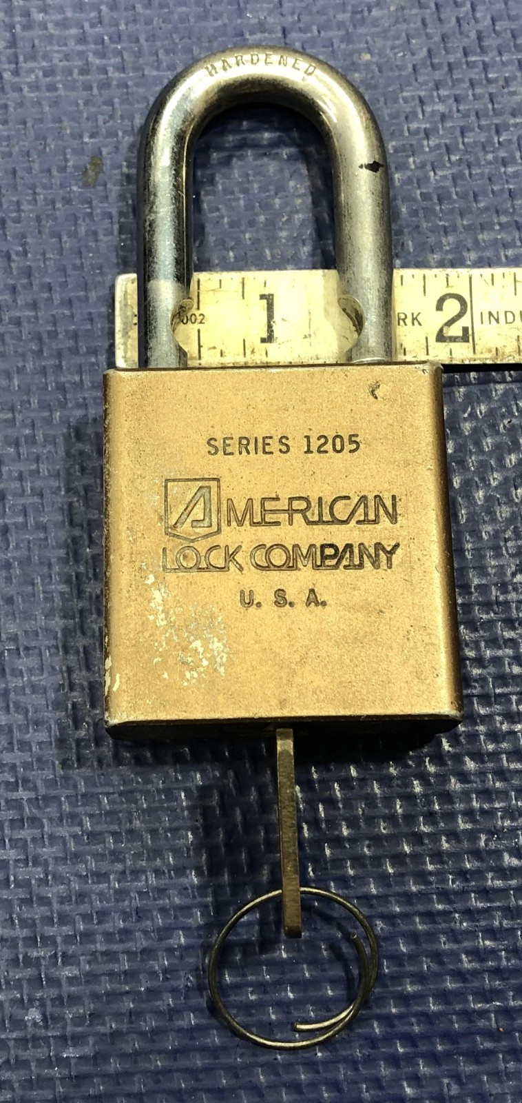 American Lock Co Series 1205 Brass Padlock & Key pad lock vintage