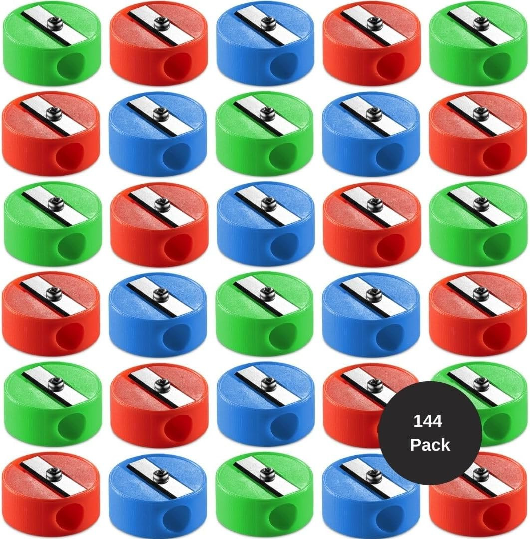 Pencil Sharpeners in Bulk - 144 Pack Pocket Sized Mini Handheld Colored Pencil S