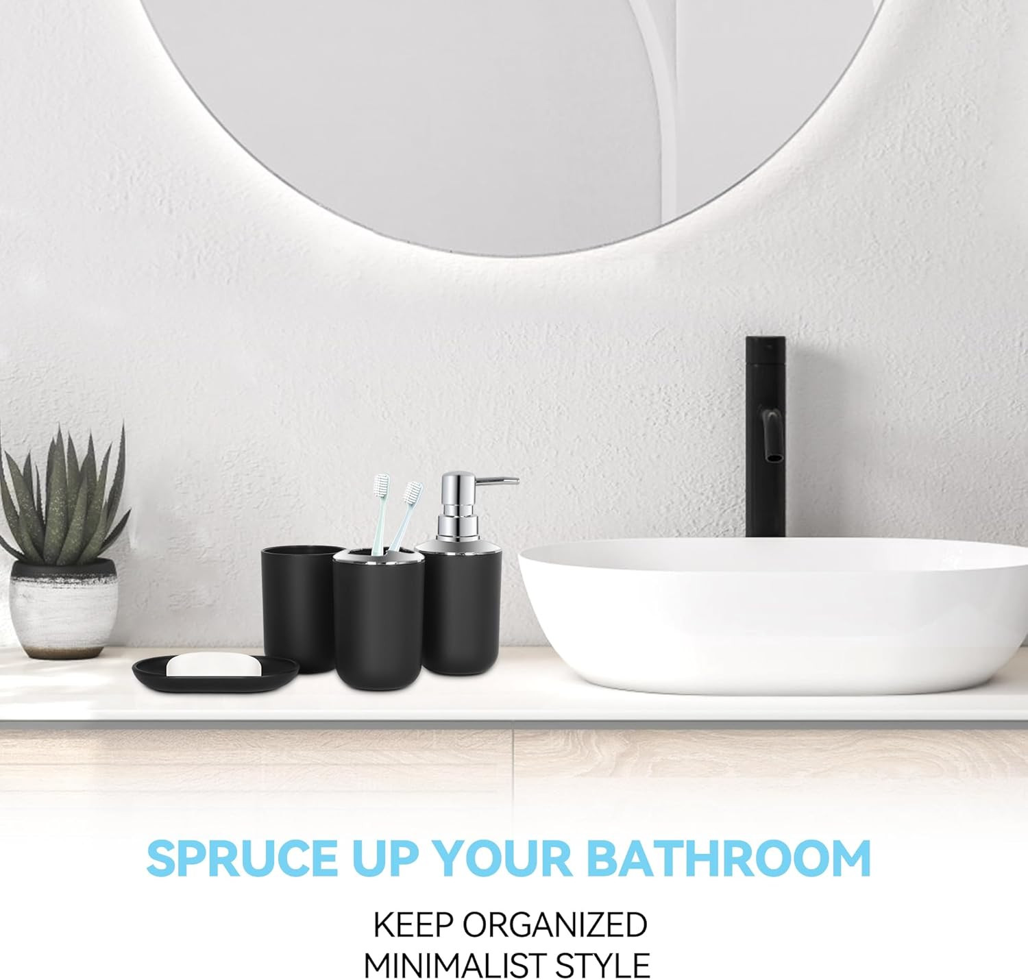 Black Bathroom Accessories Set 4 PCS, Black Bathroom Accessories, Plastic Soap D