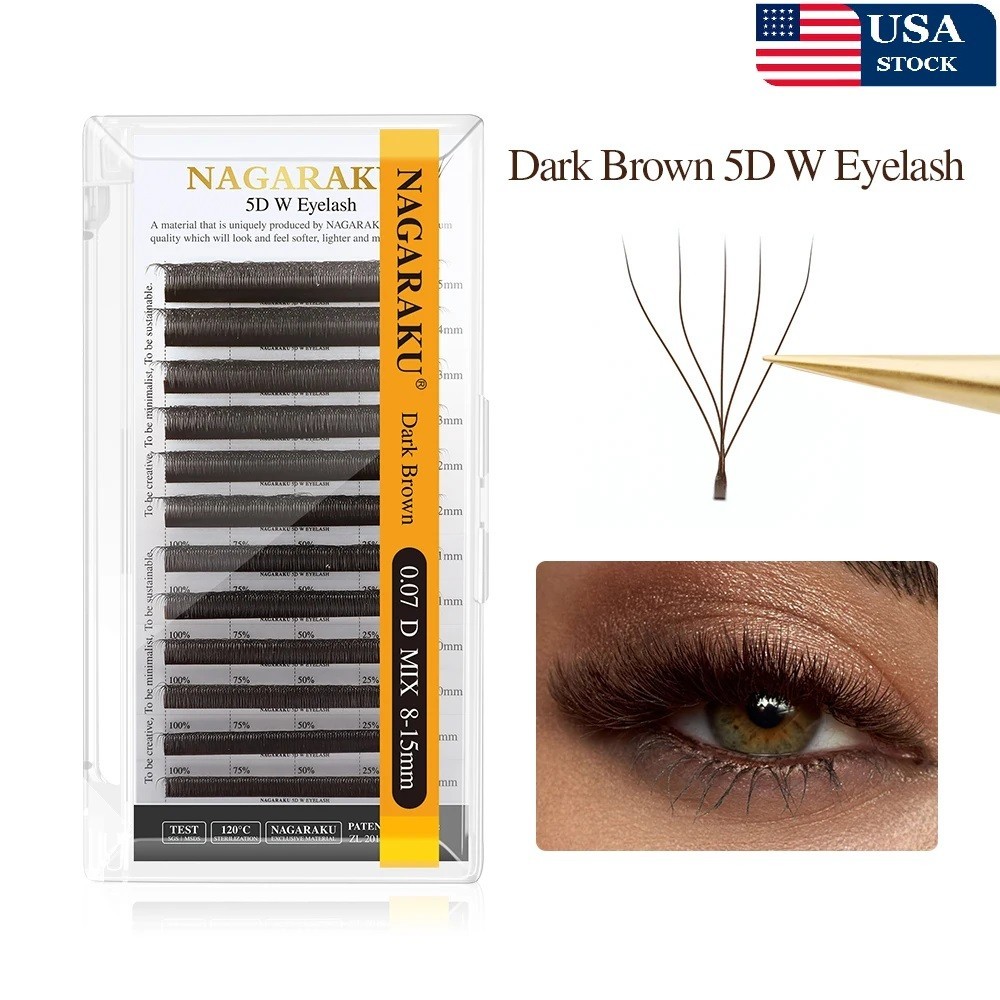 NAGARAKU W Shape Dark Brown 3D 4D 5D W Eyelashes Premade Volume Fans Eyelashes