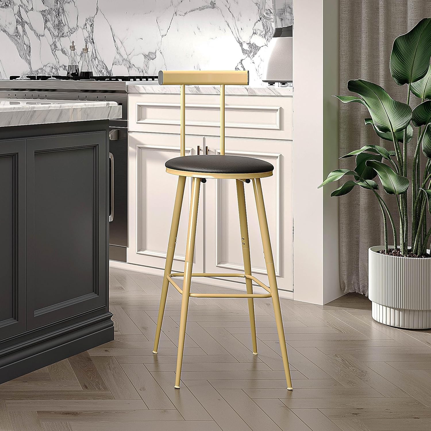Bar Stools Set of 2 High Kitchen Barstools Bar Chairs W/ Backrest & Footrest