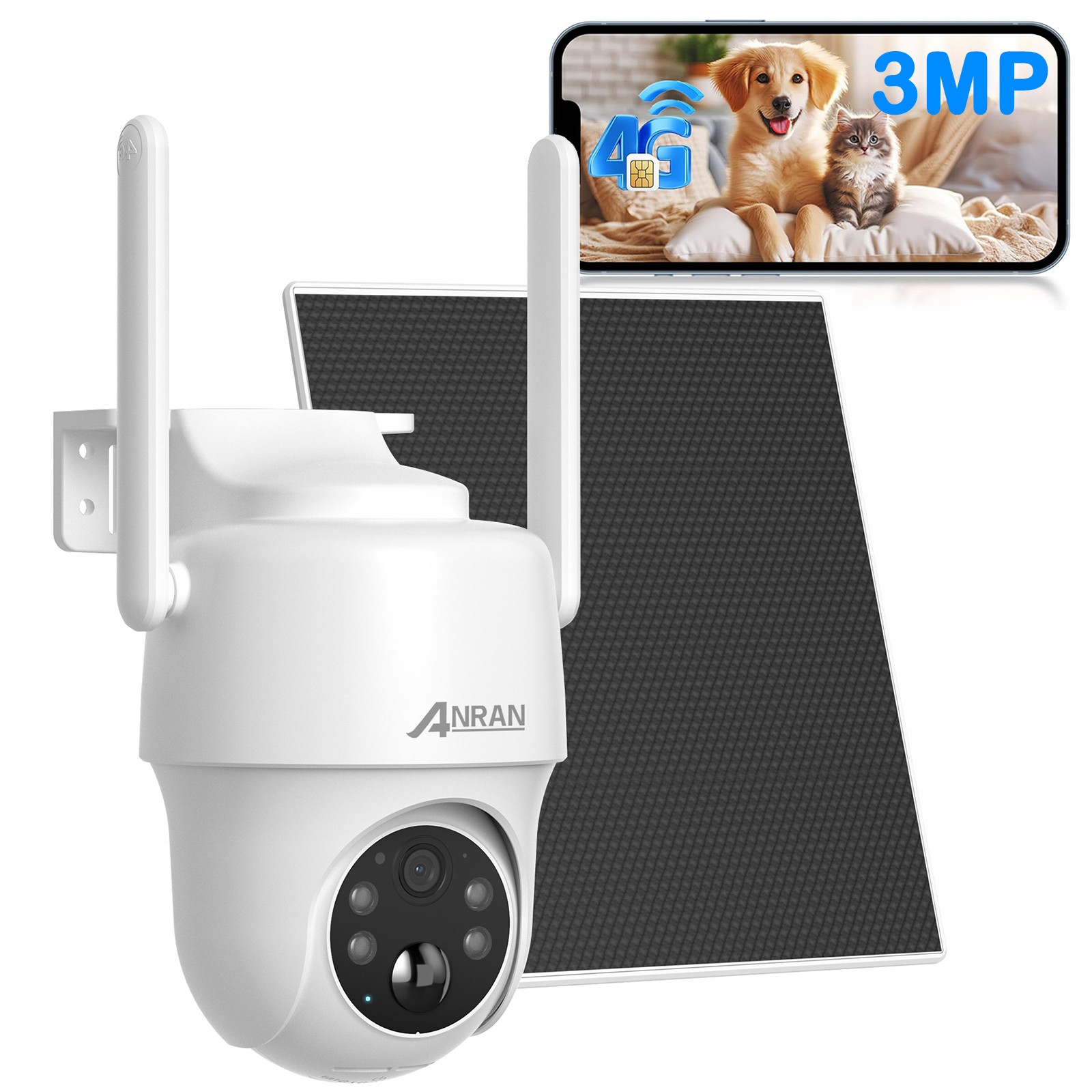 ANRAN 4G LTE Security Camera Solar Powered 2K No WIFI 360° View Pan Tilt Outdoor