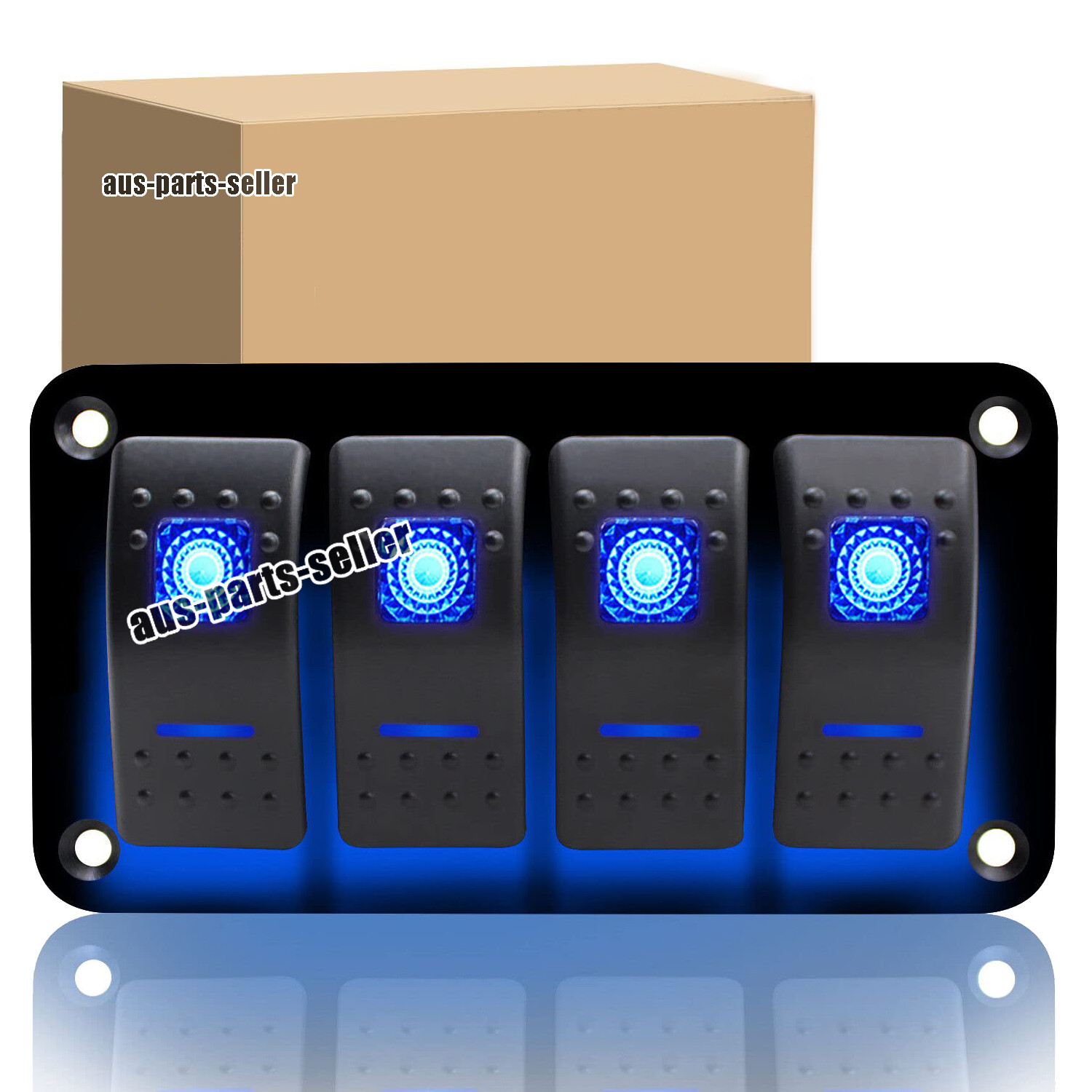4 Gang Rocker Switch Panel - BLUE - PRE WIRED - LED 4x4 Boat Caravan Marine 12v
