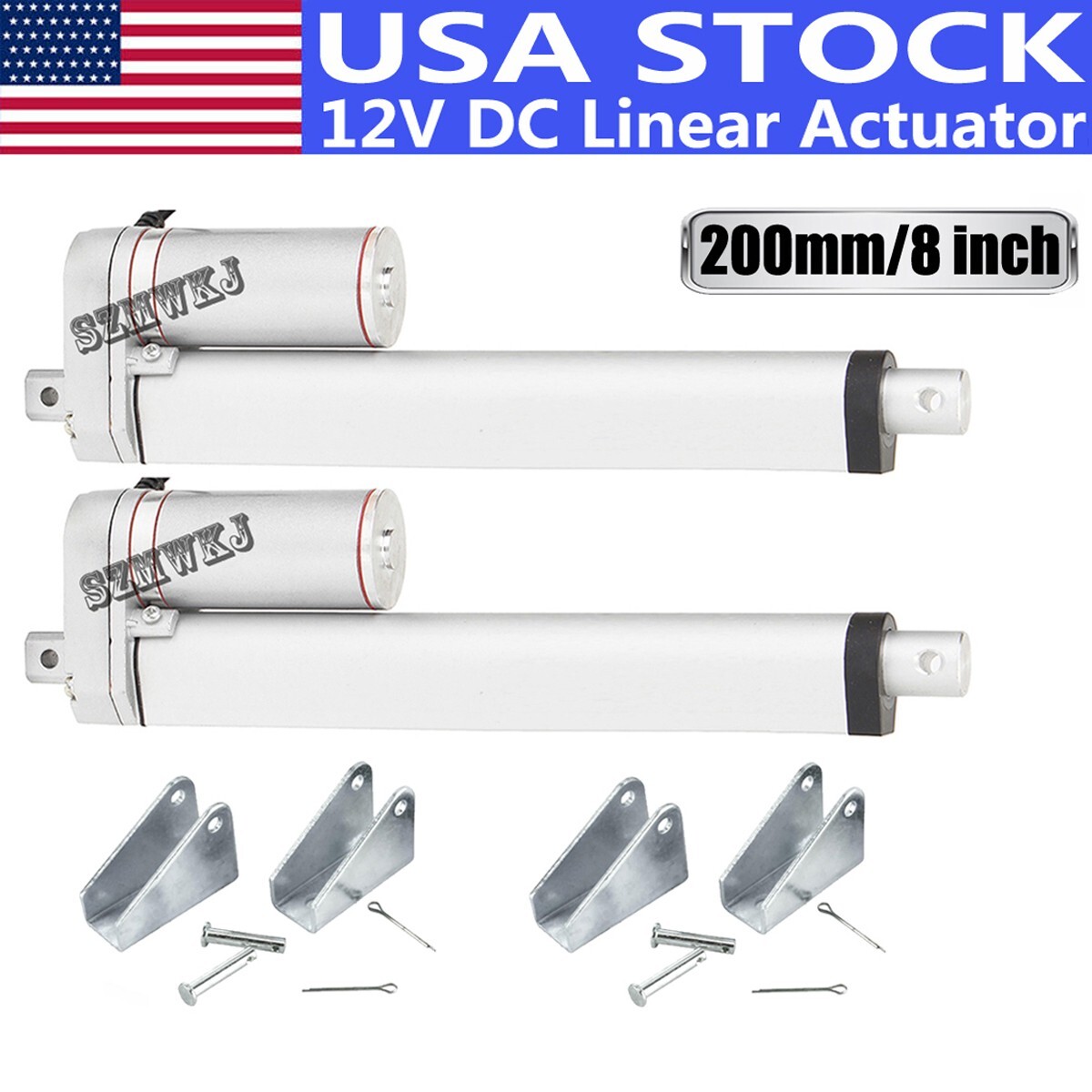 2 Linear Actuators Heavy Duty 8" Stroke 330 Pound 150KG Load 12Volt DC Motor Set