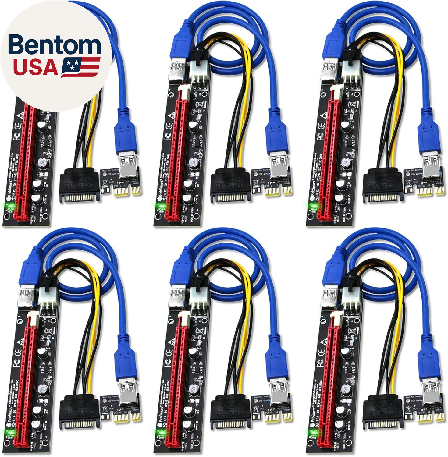 GPU Riser for Ethereum Mining Rigs, PCIE Risers for ETH Mining Rigs, 6PCS Black