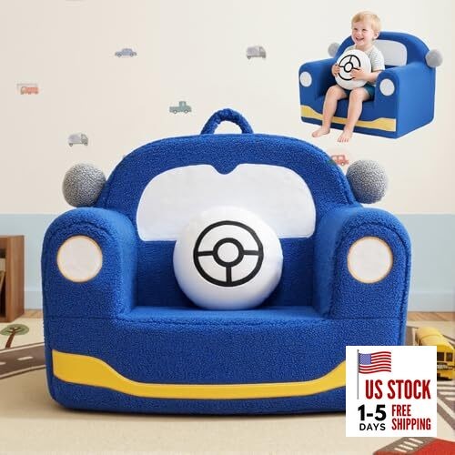 Toddler Chair for Ages 1–6, Soft Sherpa Kids Sofa with Book Pocket & Carry