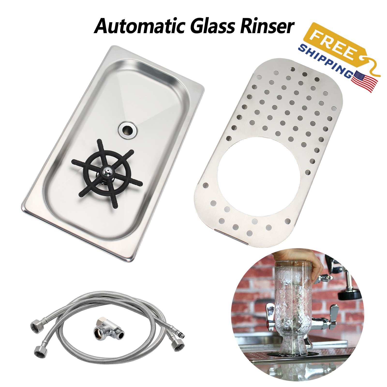 Automatic Glass Pitcher Rinser Milk Cup Mug Washer Bar Kitchen Stainless Steel