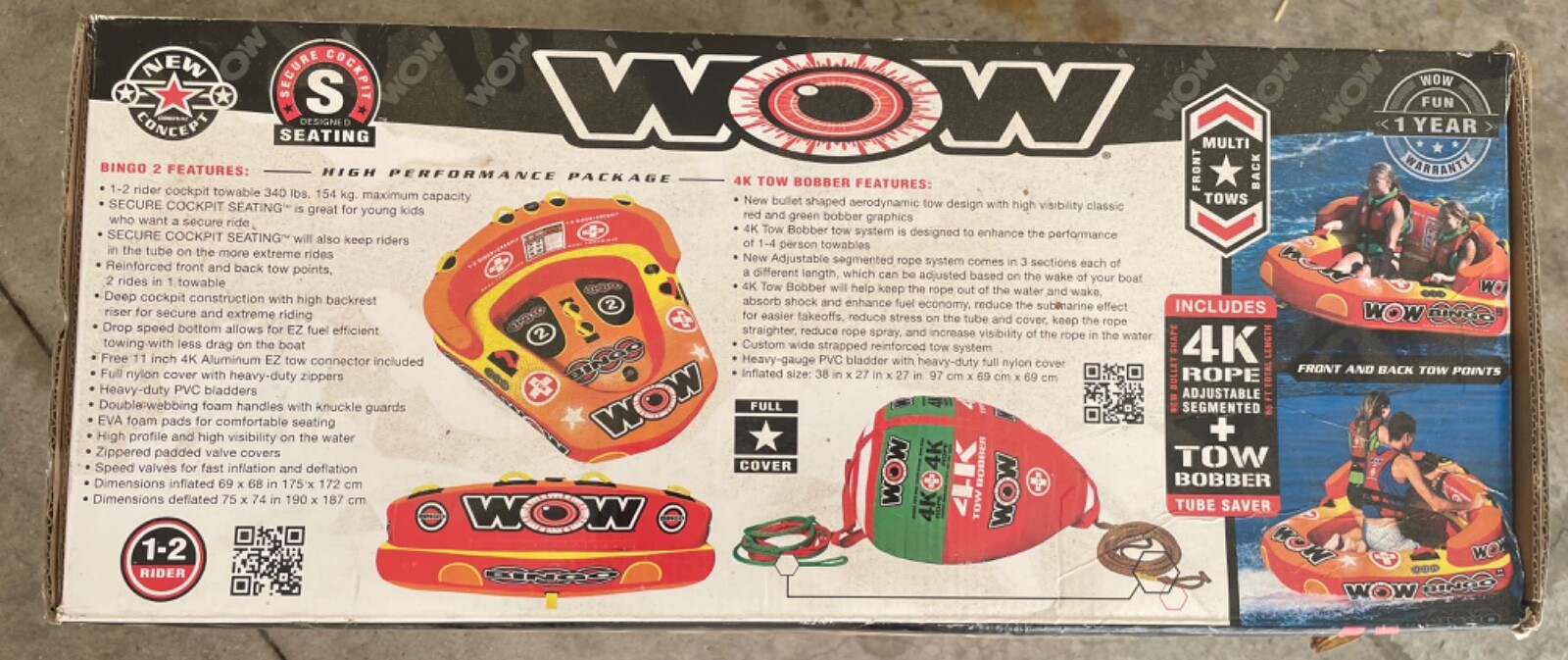 WOW Sports Bingo 2 Person Towable Water Tube For Pool and Lake (14-1060)