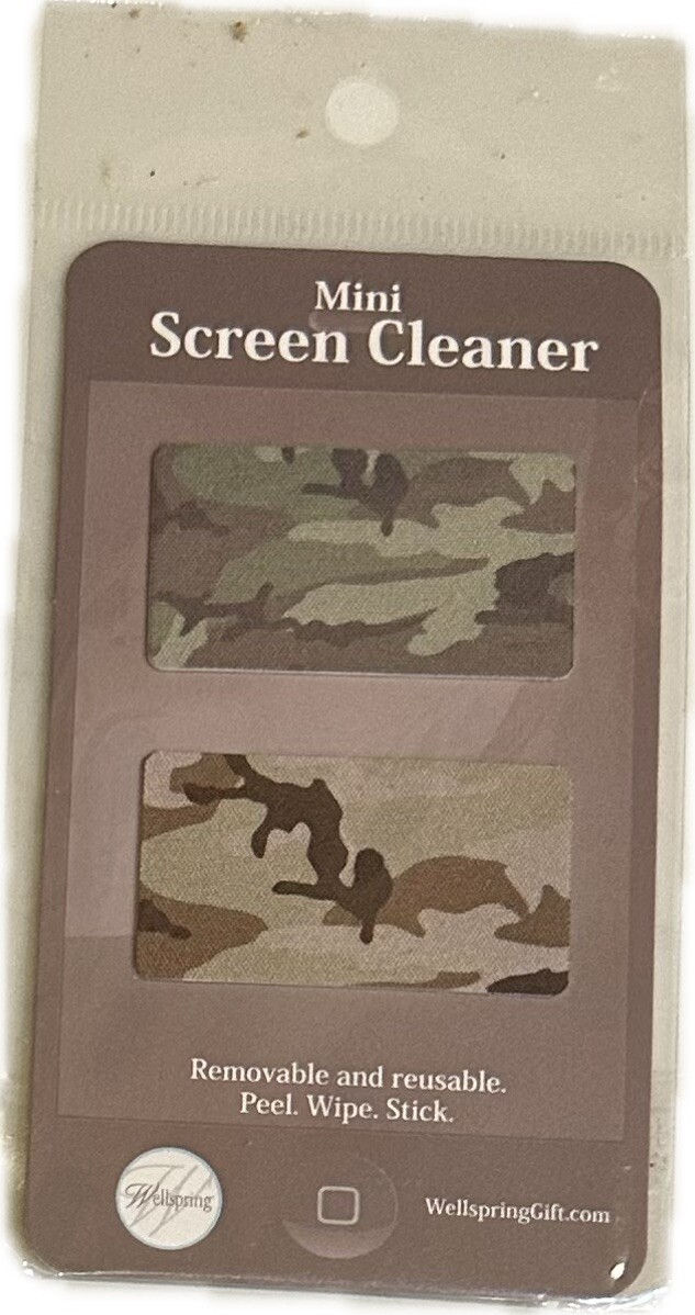 MINI SCREEN CLEANER SET CAMOUFLAGE CAMO CELL PHONE 1.75” REUSE PEEL WIPE STICK