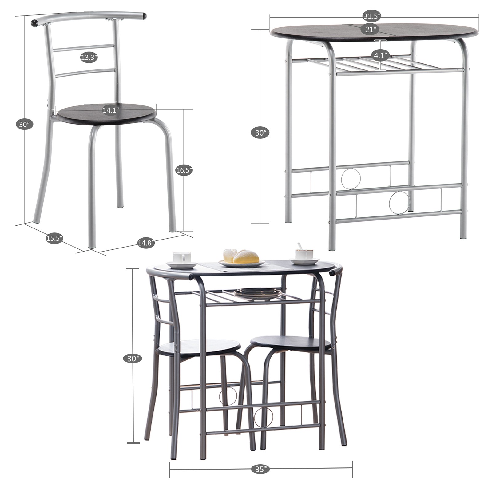 PVC Breakfast Table (One Table and Two Chairs) Black