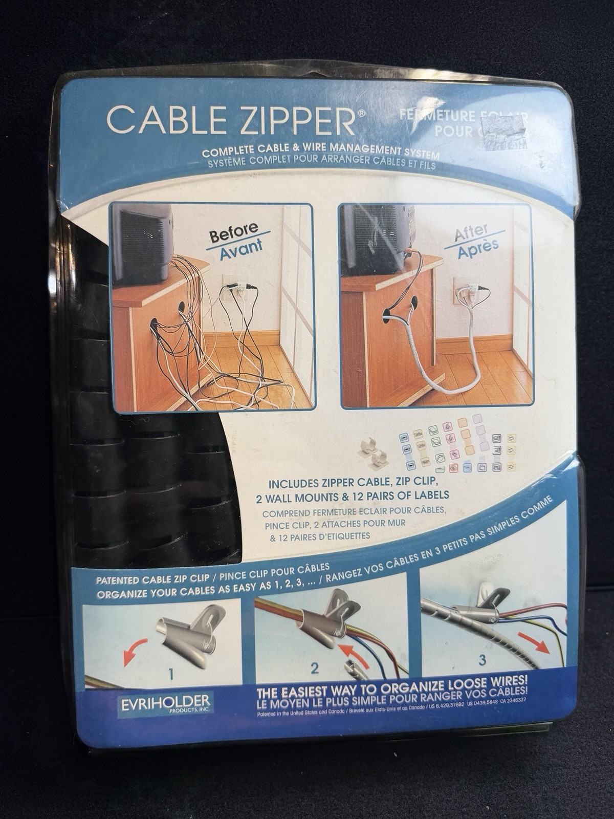 Cable Zipper Cord Organizer by Evriholder Black 1/2" Diameter
