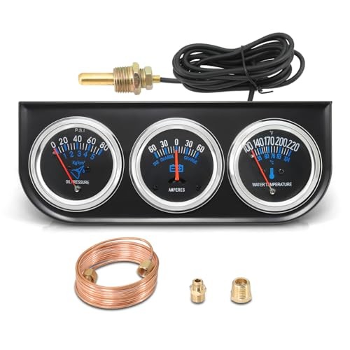 2inch 52mm Triple Gauge Set, Oil Pressure Gauge Water Temp Temperature