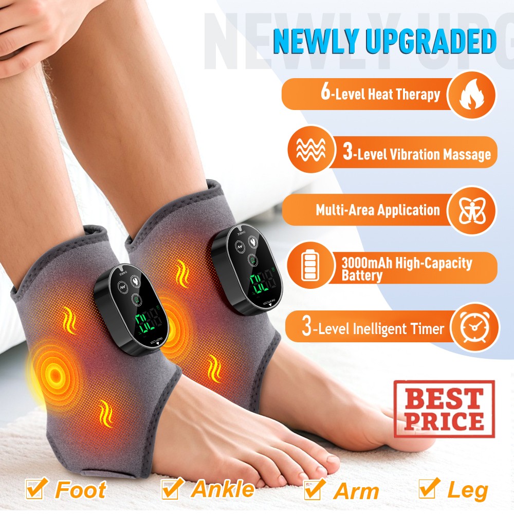 Cordless Foot Ankle Calf Arm Massager Heat & Vibration for Pain Relief Recovery