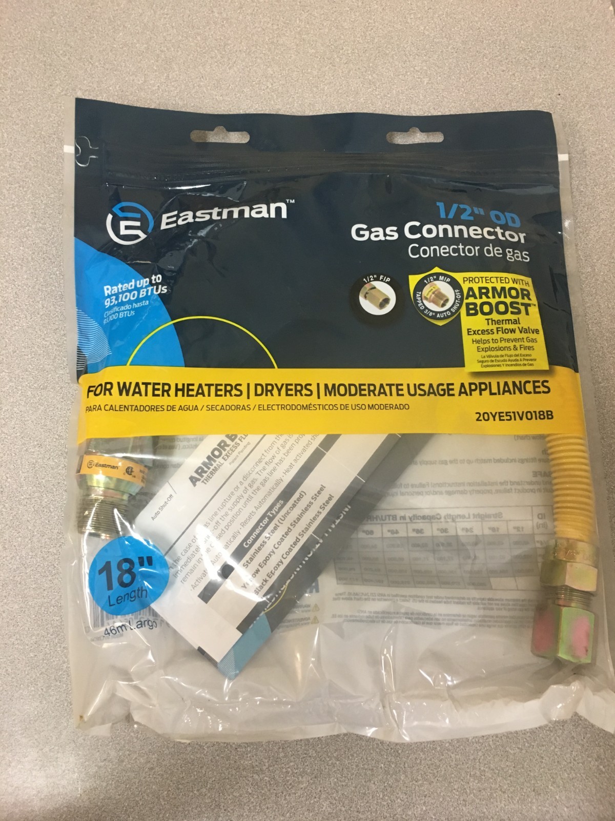 Eastman ProCoat 1/2 in. MIP X 1/2 in. D FIP 18 in. Stainless Steel Gas Connector
