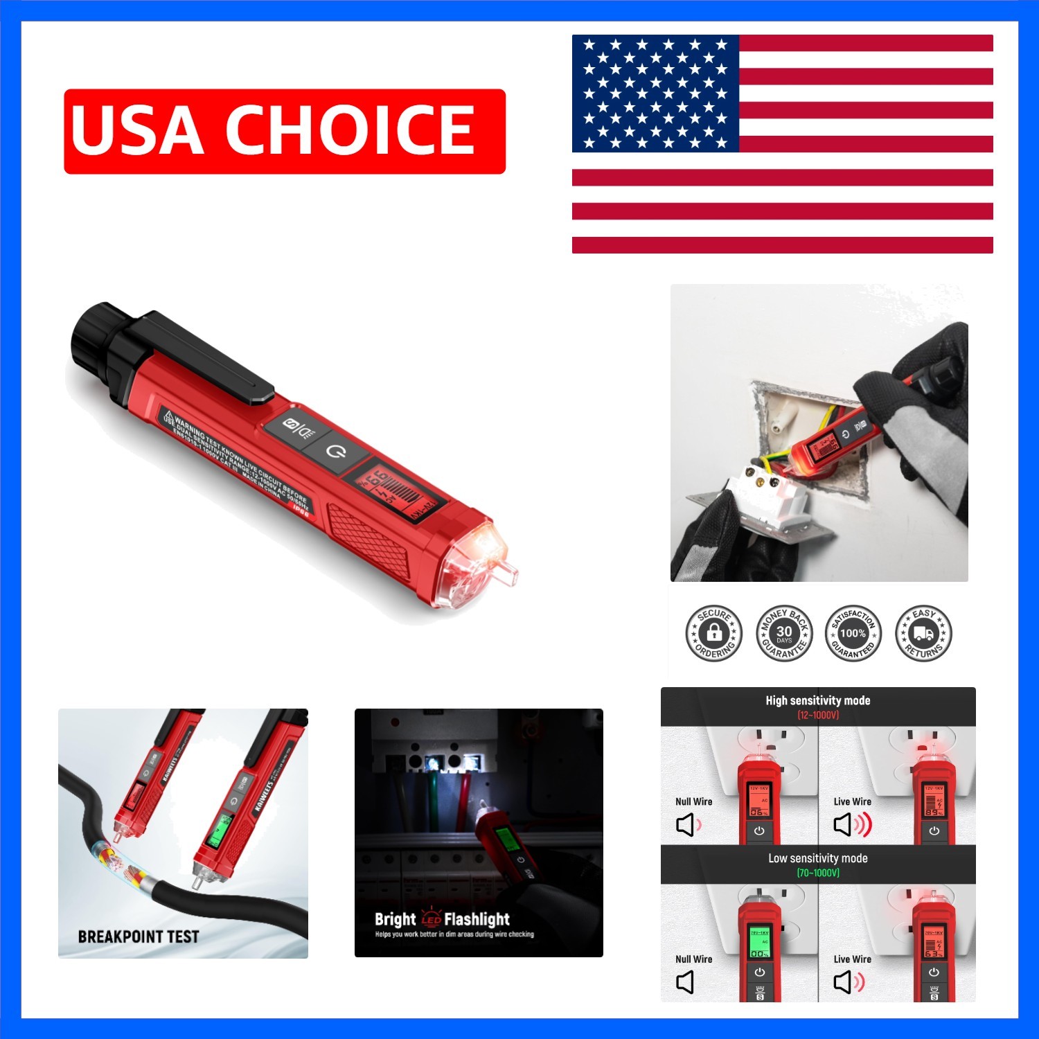 Voltage Tester/Non-Contact Voltage Tester with Signal Percentage, Dual Range ...