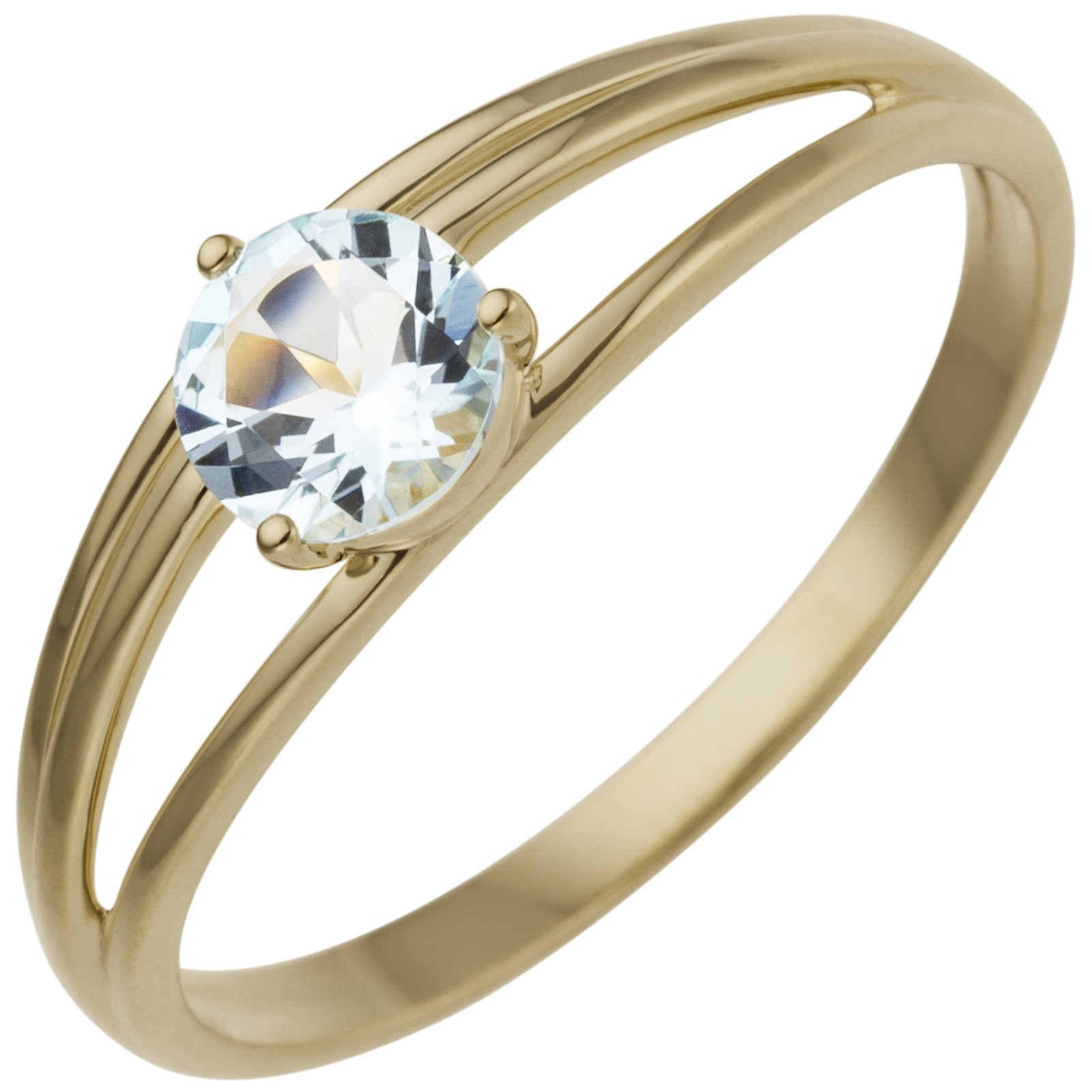 Jobo Ladies' Ring 585 Gold Yellow Gold 1 Blue Topaz Light Blue Blue RW: 56