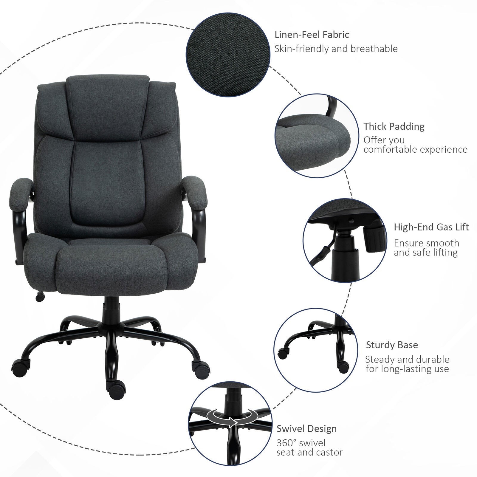 High Back Computer Office Chair Task Ergonomic Reclining Armchair 485lb Capacity