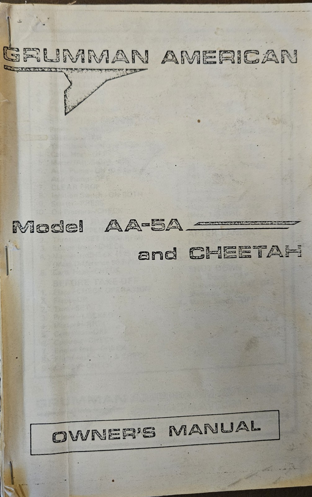 Grumman American Model AA-5A and Cheetah Owner's Manual