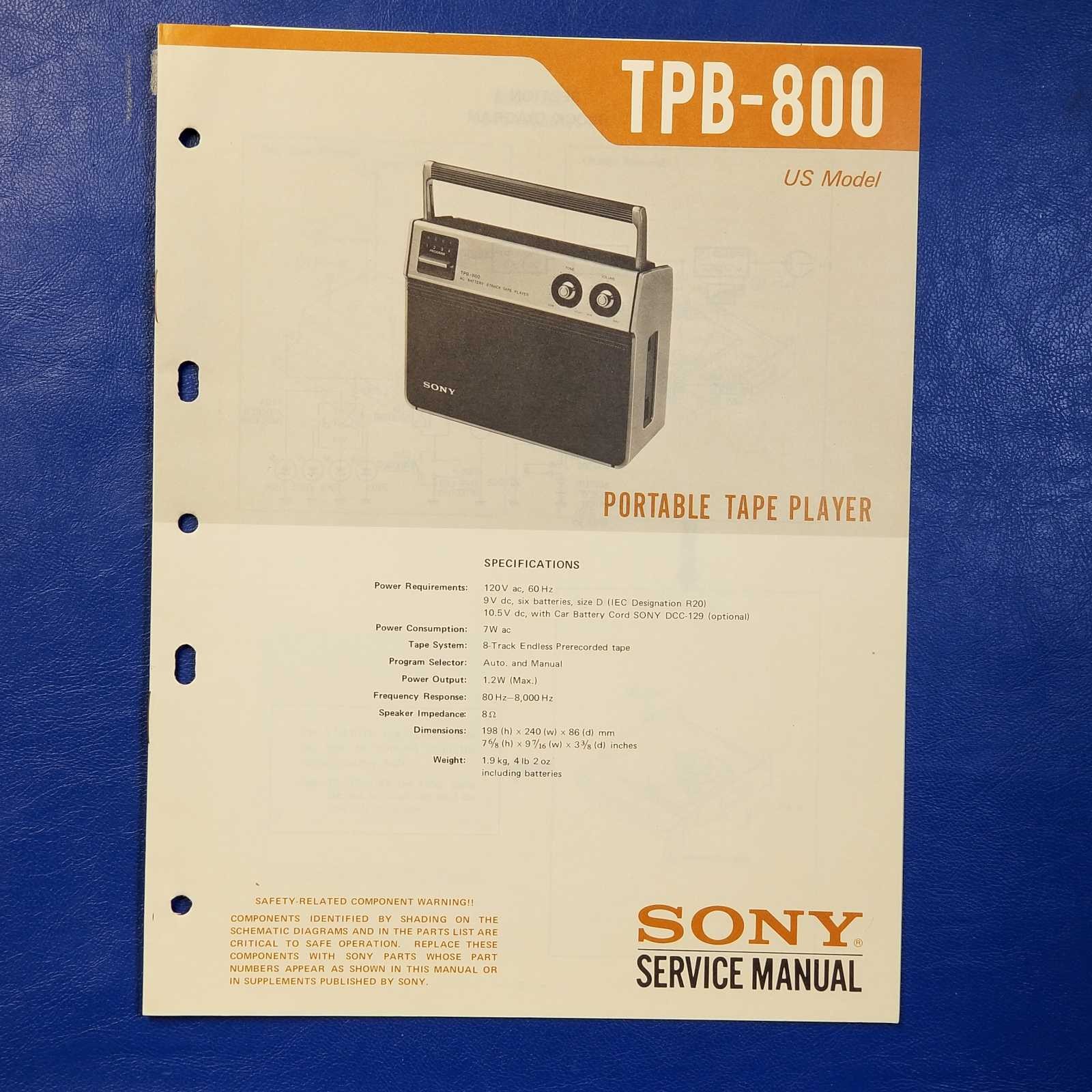 SONY TPB-800 Service Manual Original Paper OEM Repair Guide - USA