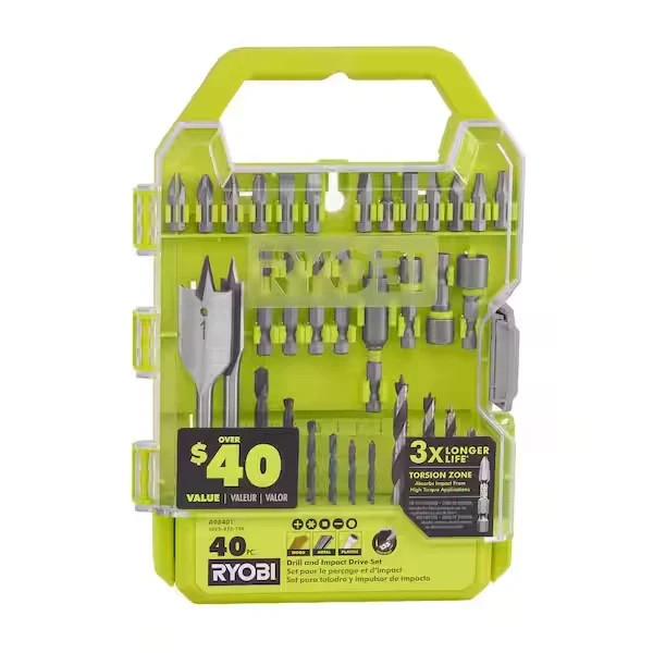 RYOBI Drill and Impact Drive Kit Drill Driver Bits Driving Bit Set 40 Piece