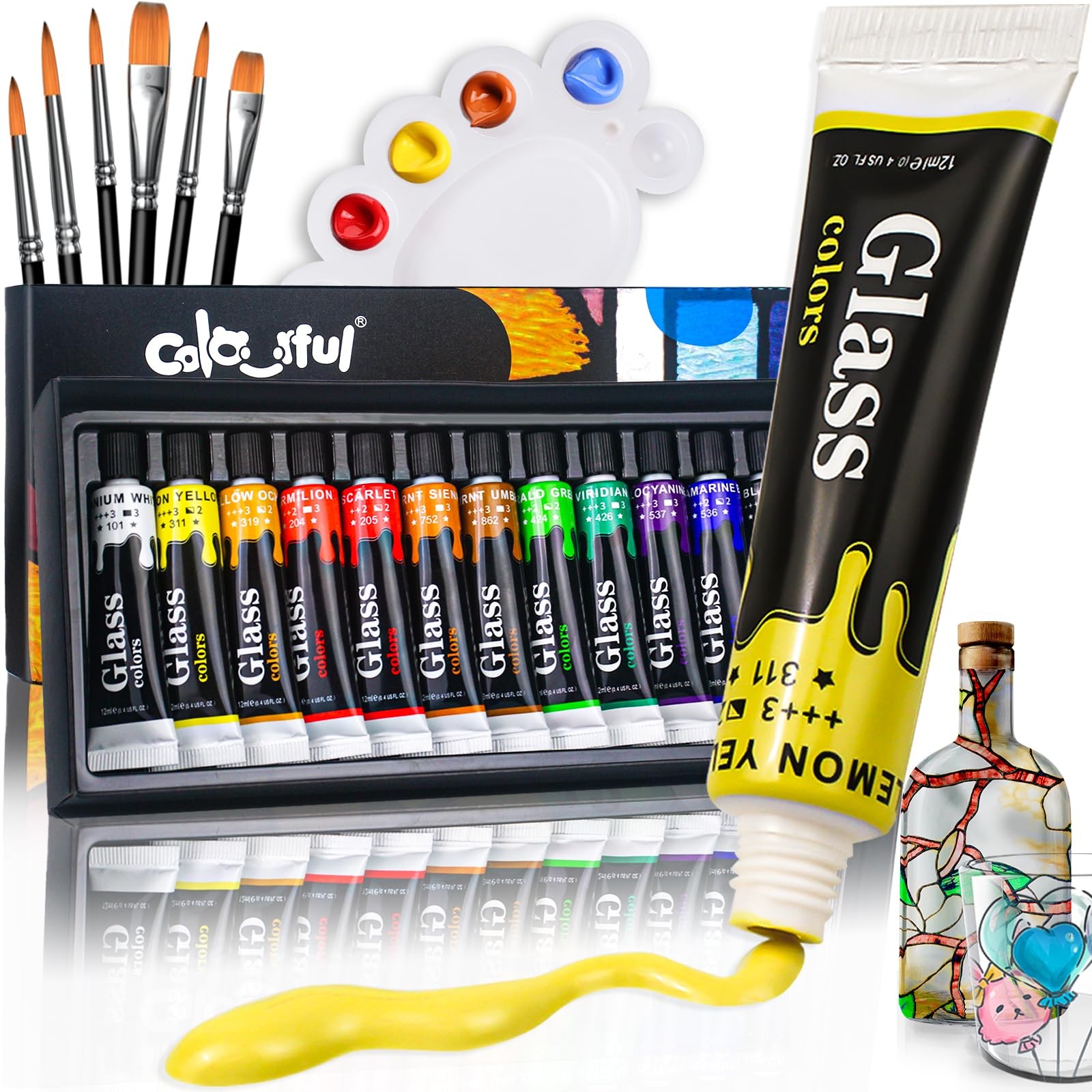Colorful Acrylic Glass Paint Set 1 Fl Oz (Pack of 1), 0.4 12)