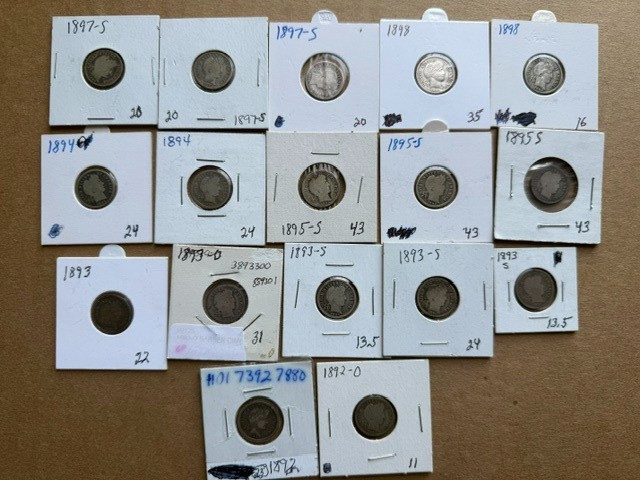 Lot Of 17 Silver Barber Dimes 1892-1898 Key Dates & Mints