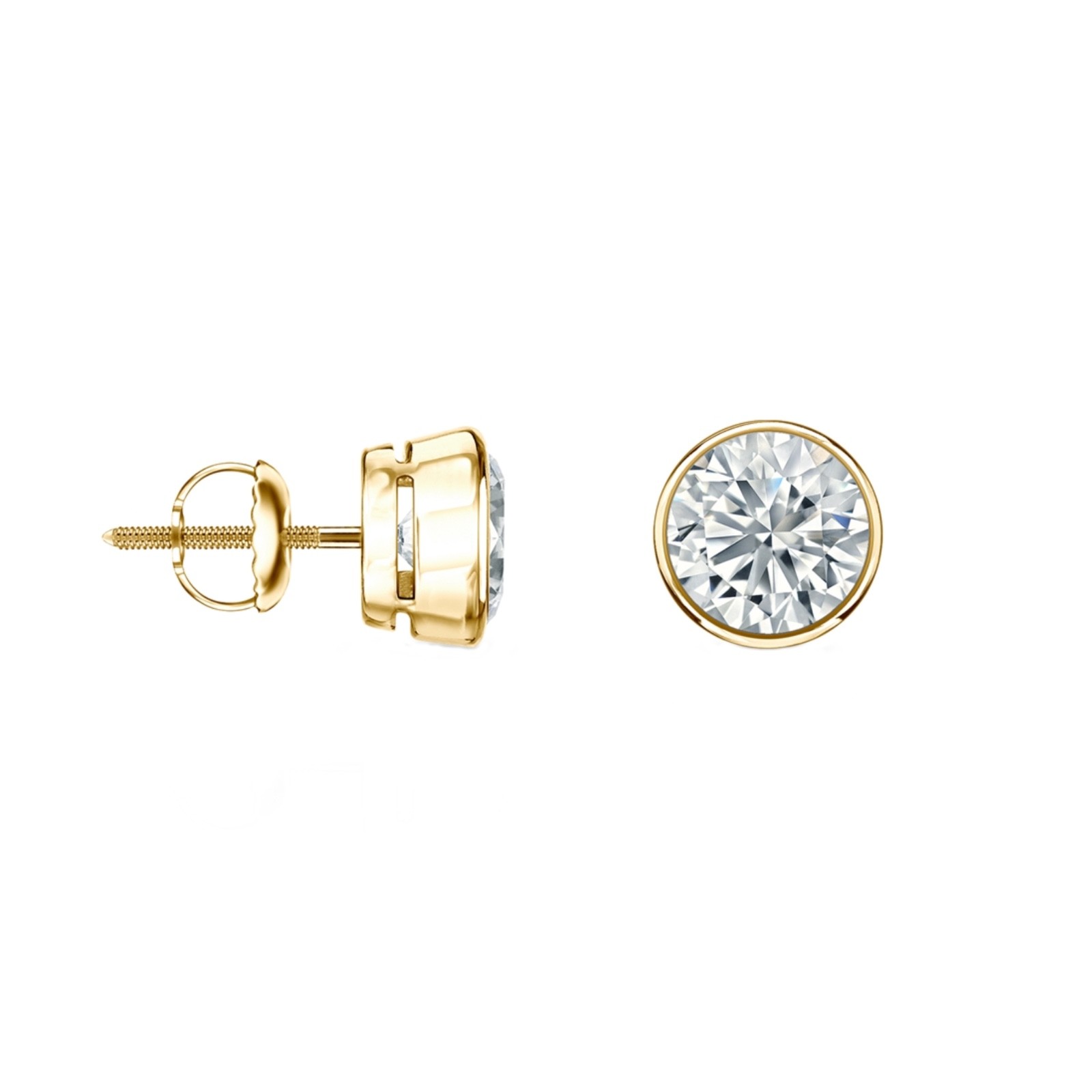 1.75 Ct Round Lab Grown Diamond Solid 14K Yellow Gold Earrings Studs Bezel Screw