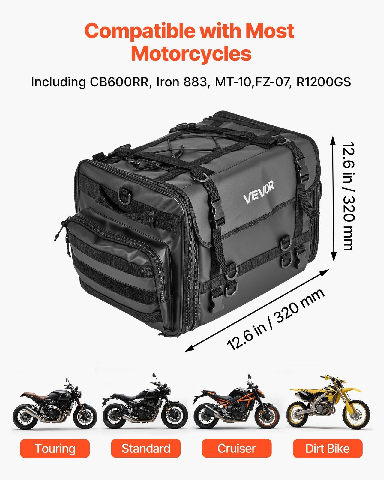 Waterproof Expandable Storage Bag 40-60L for Motorcycle Rear Seat Use