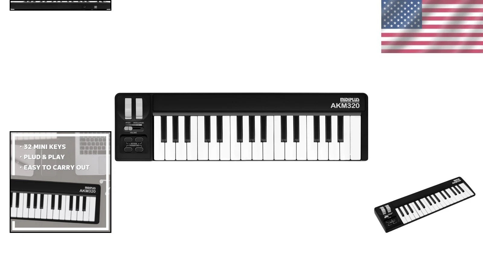 Lightweight 32-Key Midi Controller with Touch-Sensitive Keys & Octave Buttons