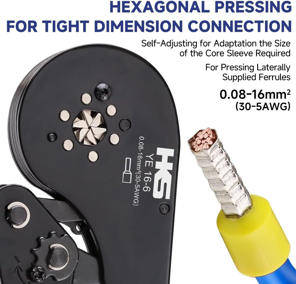 Self-Adjusting Hexagonal Ratchet Crimper for Ferrules AWG 30-5, End-Sleeve Tool