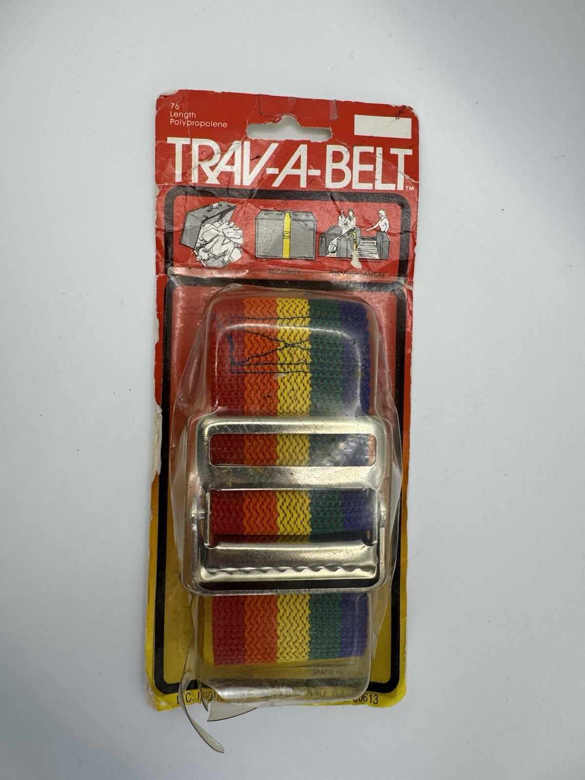 Vintage 76" Trav-A-Belt Luggage Strap Suitcase Rainbow Pattern Pride Belt In Box