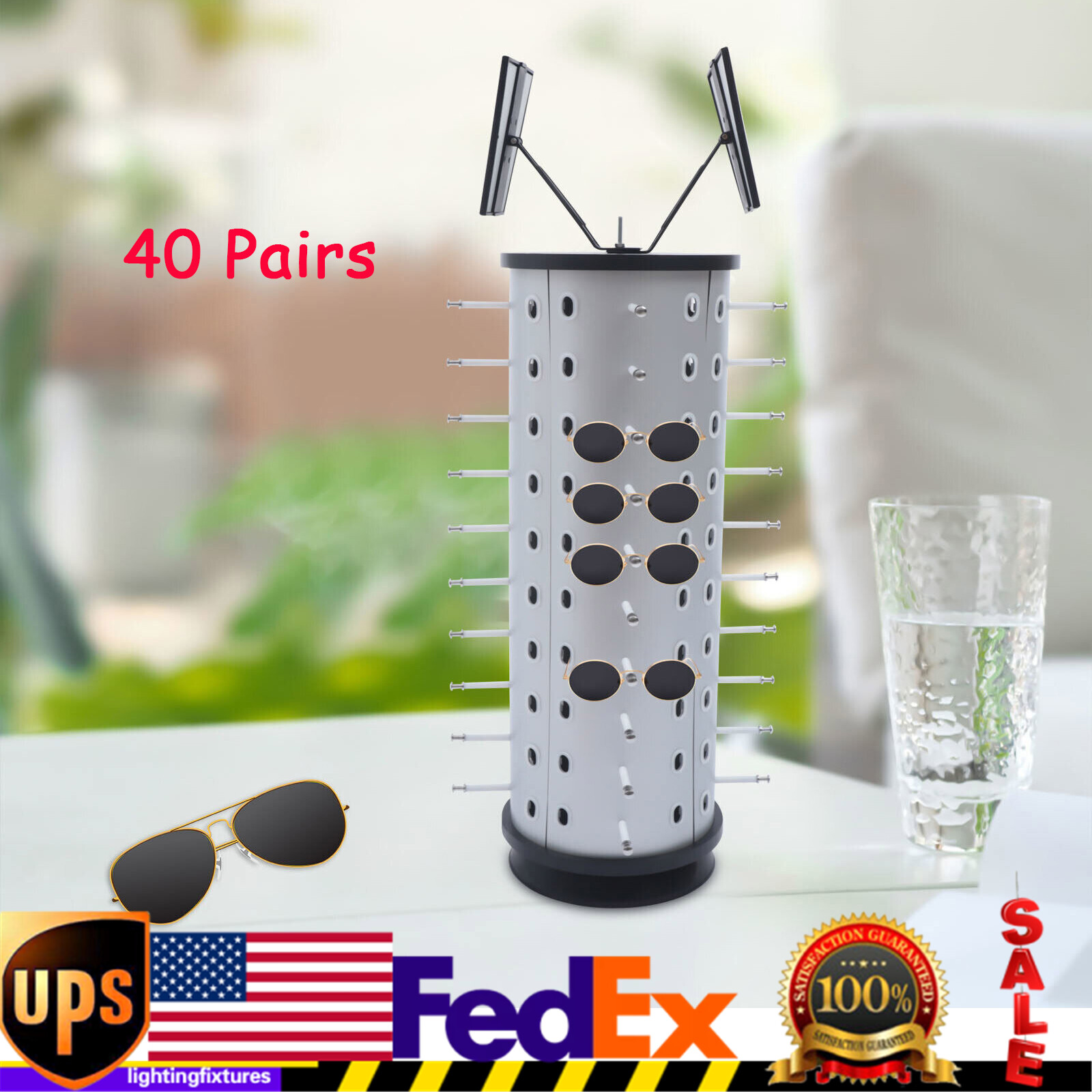 Sunglasses Rotating Display Stand Rack Holder Commercial w/ Mirror For 40 Pairs