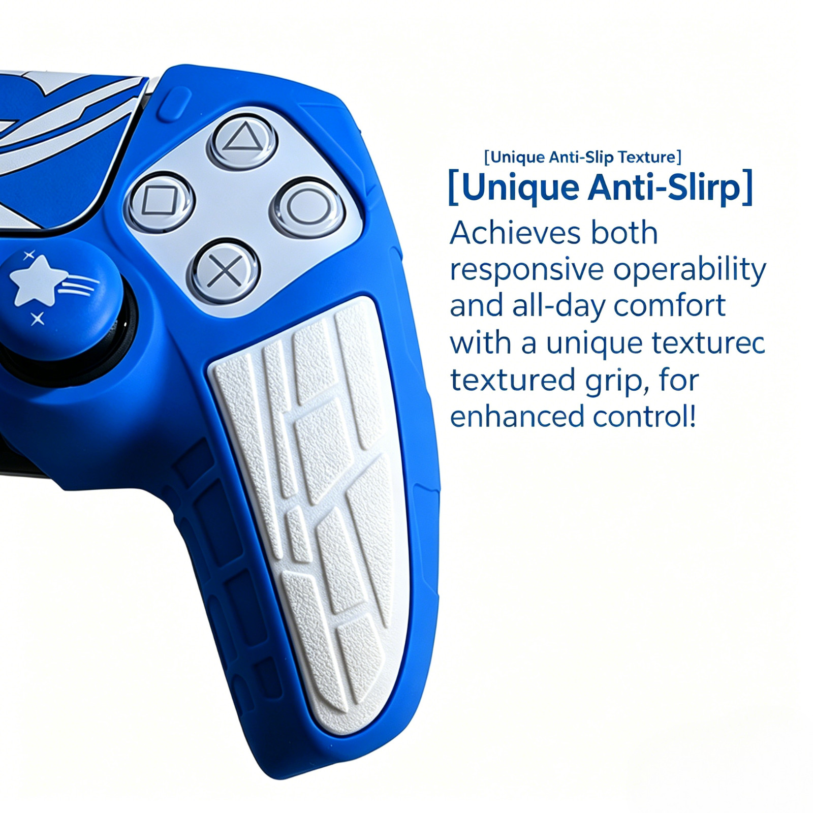 PS5 Controller Silicon Cover (Blue & White) with 4 Grip Caps, 2 Stickers