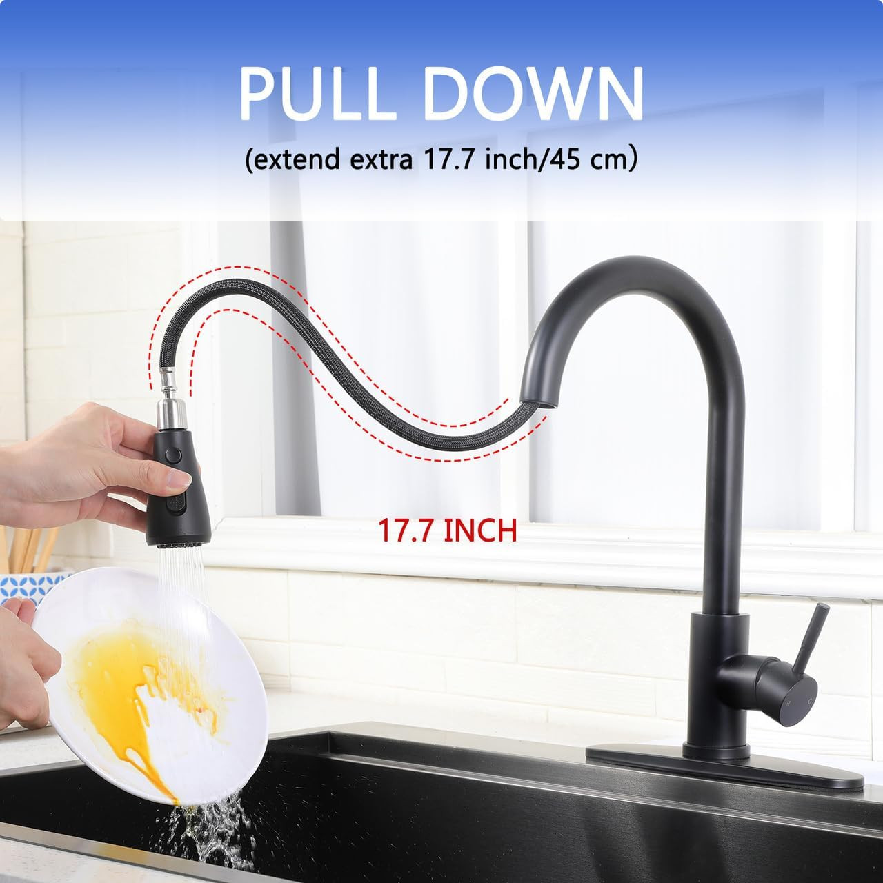 Black Kitchen Faucet with Pull down Sprayer, Single Handle Kitchen Faucet Matte