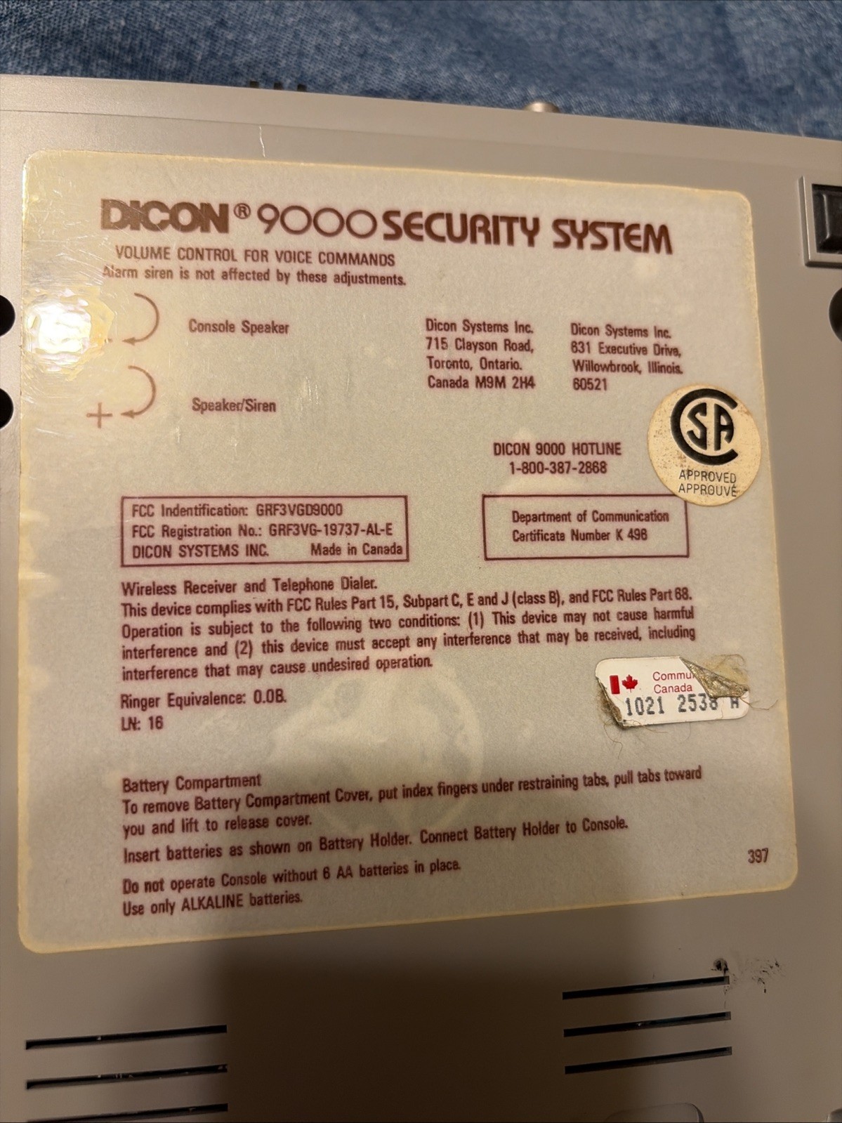 Vintage DICON 9000 security system main unit only vg