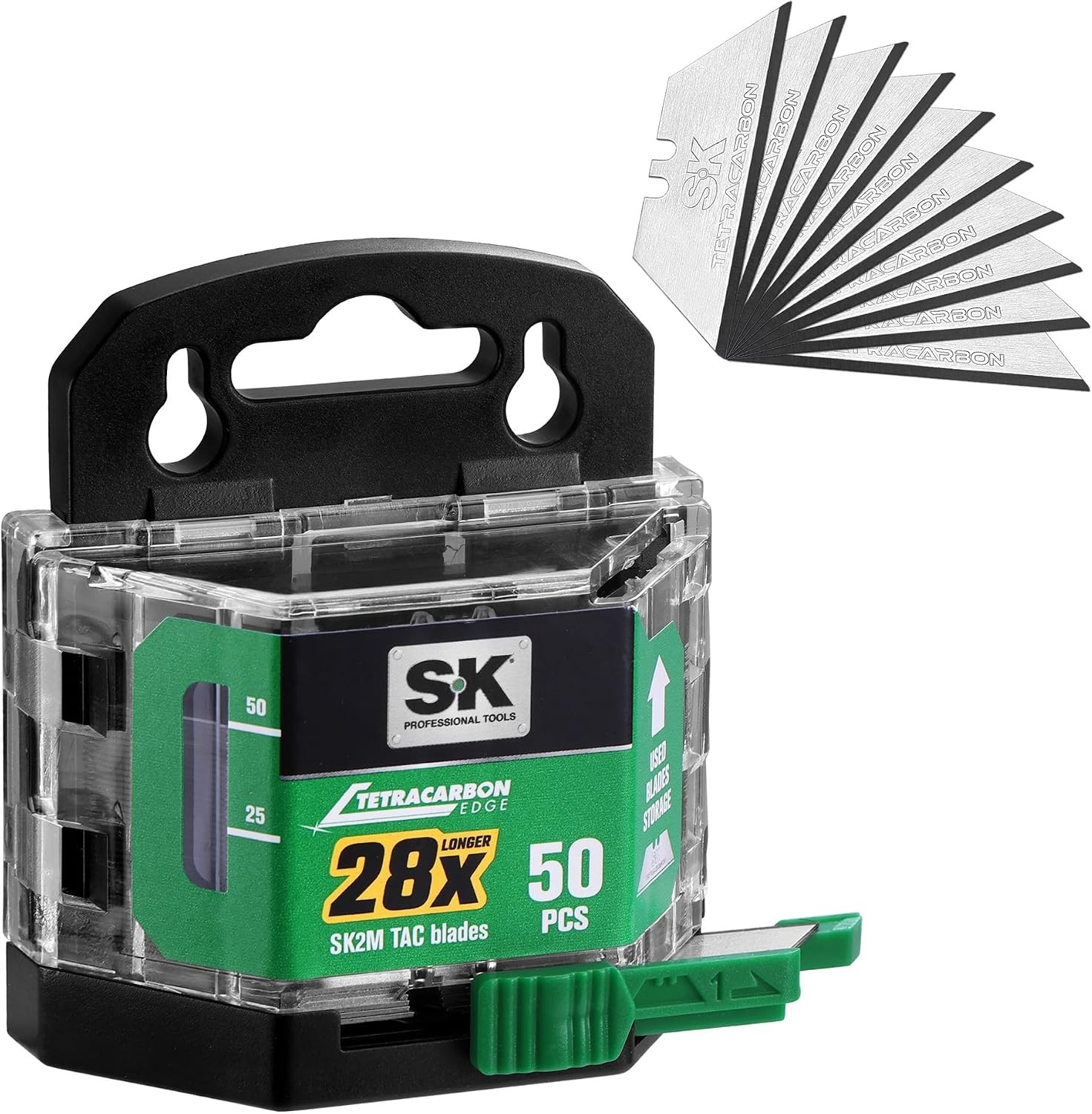 50-Pack Utility Knife Blades, TAC Coated SK2M Steel for 28× Longer Life | Box