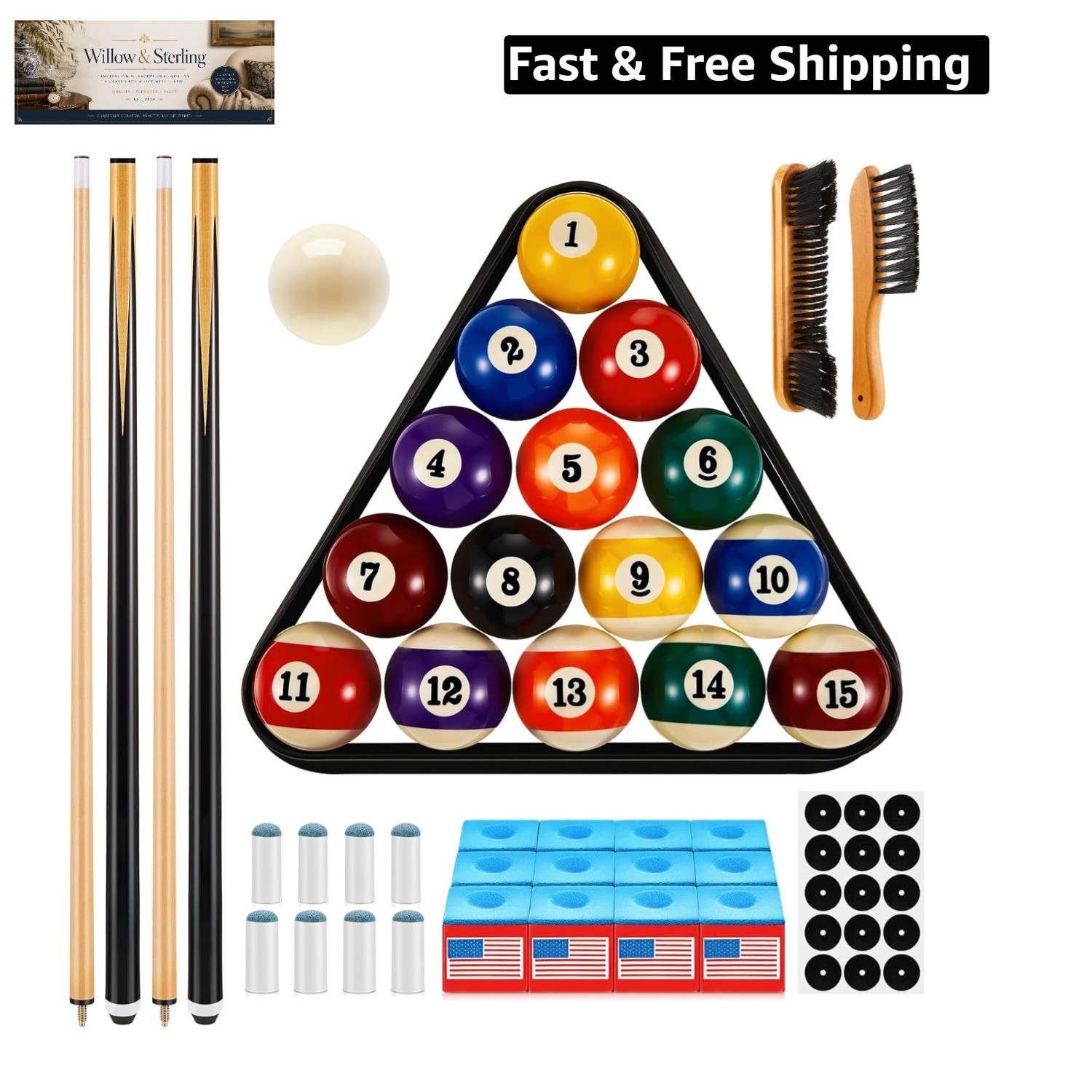 71 Pcs  Pool & Billiard Table Accessories Set – Pool Balls, Cue Sticks with T...
