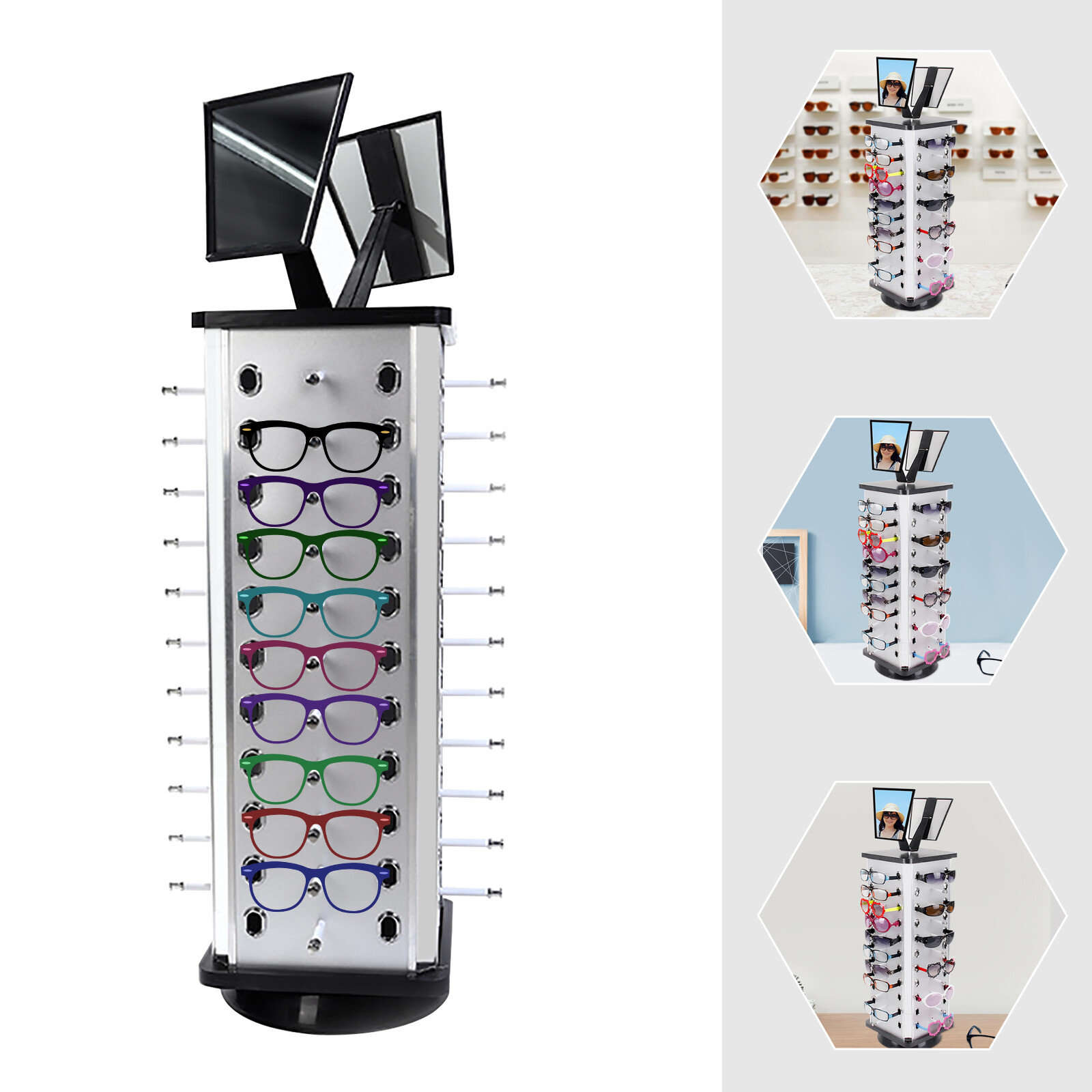 44 Pairs Glasses Rack Holder Sunglasses Display Stand Organizer 360° Rotating US