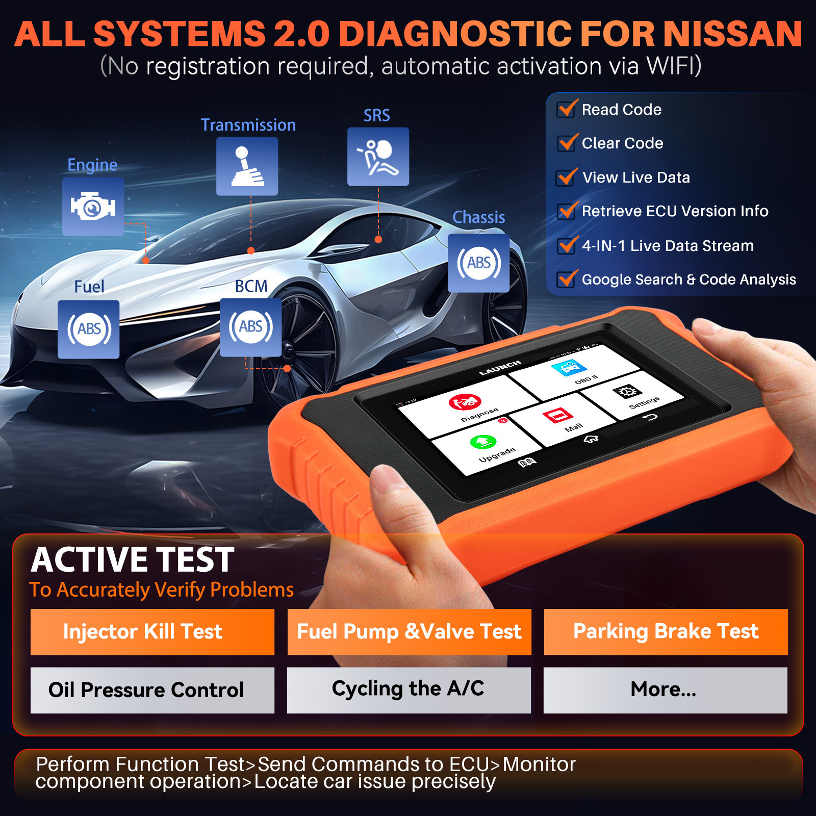 LAUNCH Creader Elite 2.0 for Nissan OBD2 Car Diagnostic Tool Scanner Key Coding