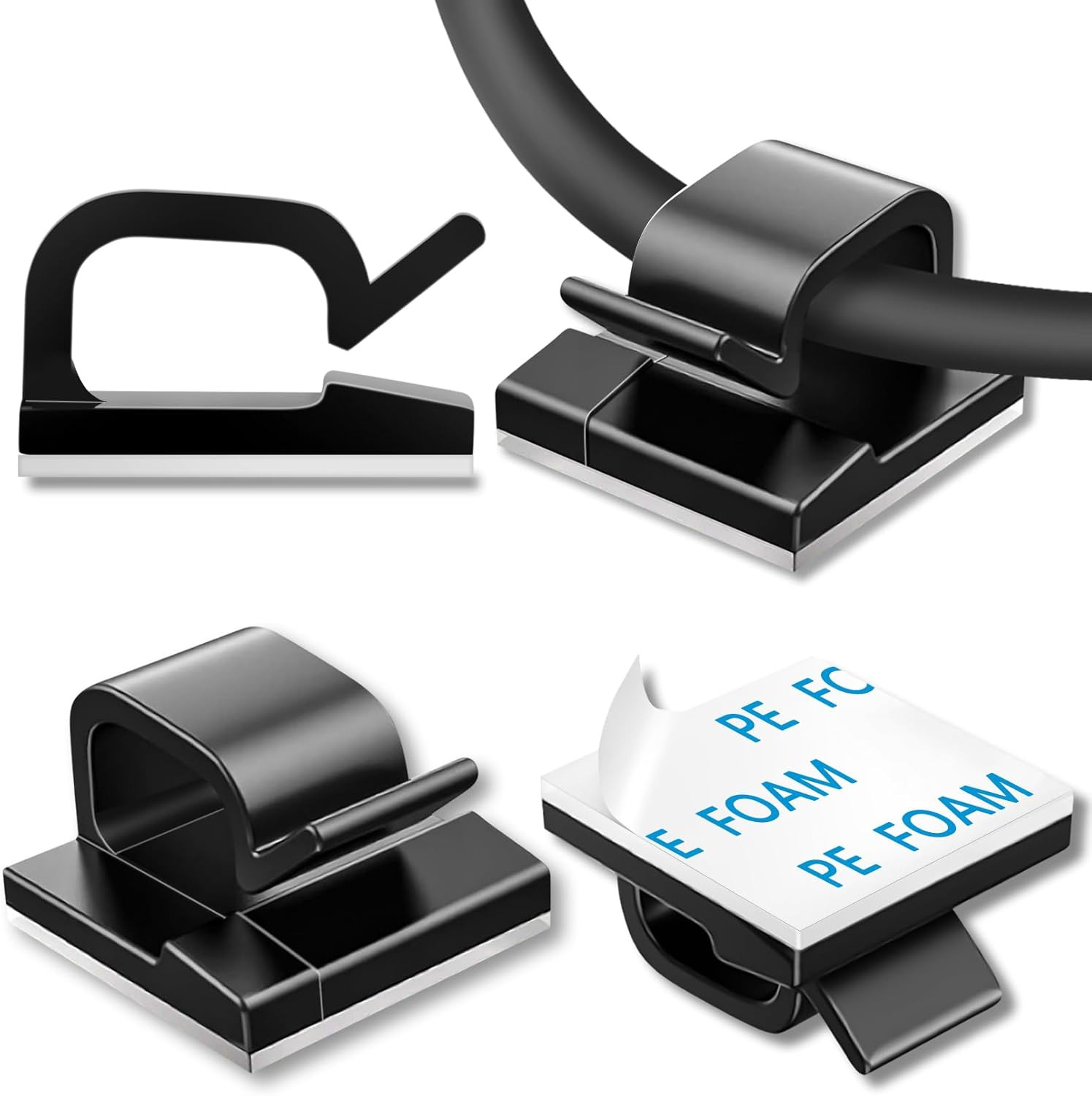 100 Pcs Cable Clips, Adhesive Cable Organizer Cord Holder Wire Clip Wire Managem