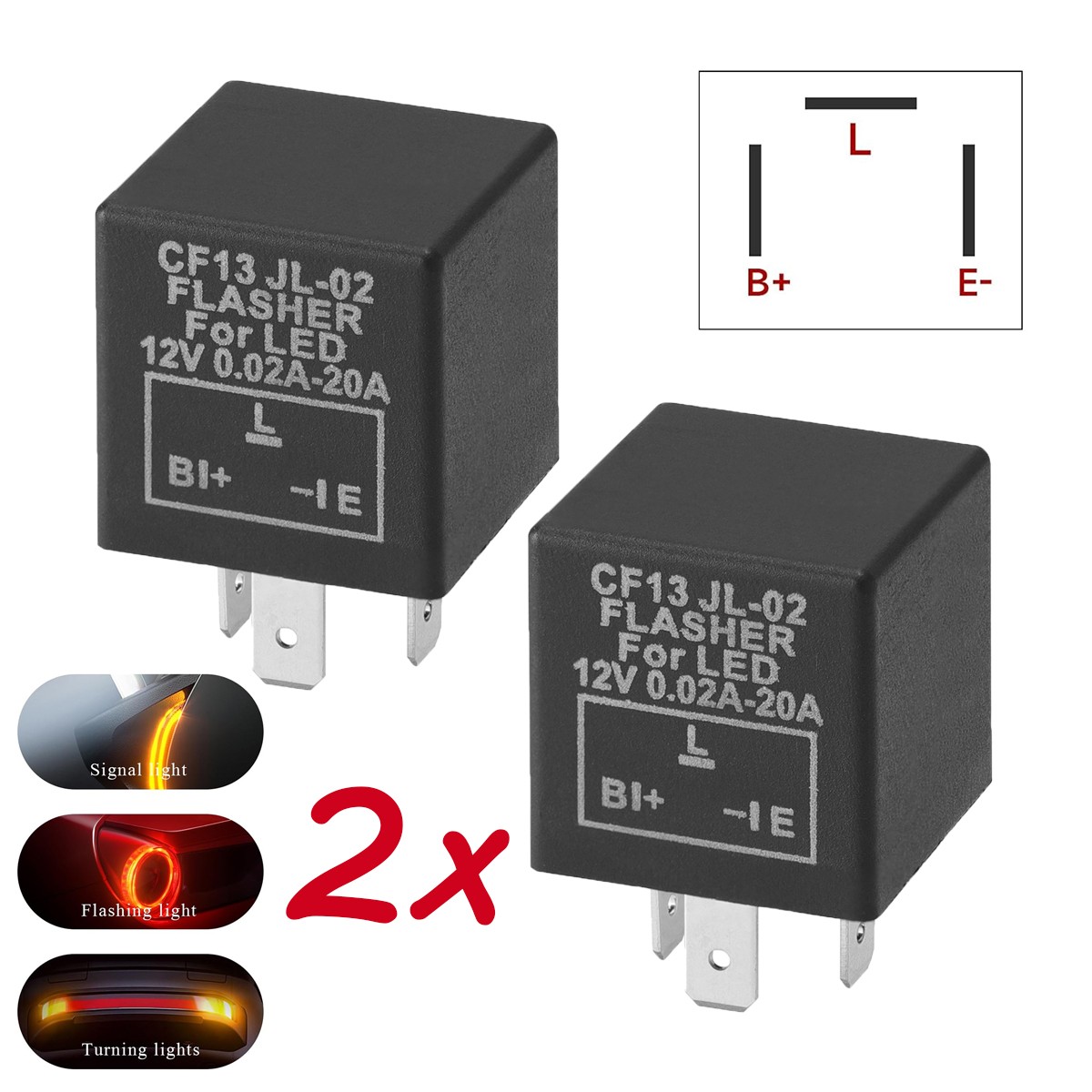 2Pcs 12V 3-Pin EP34 CF13 Flasher Relay for LED Turn Signal Hyper Flash Fix