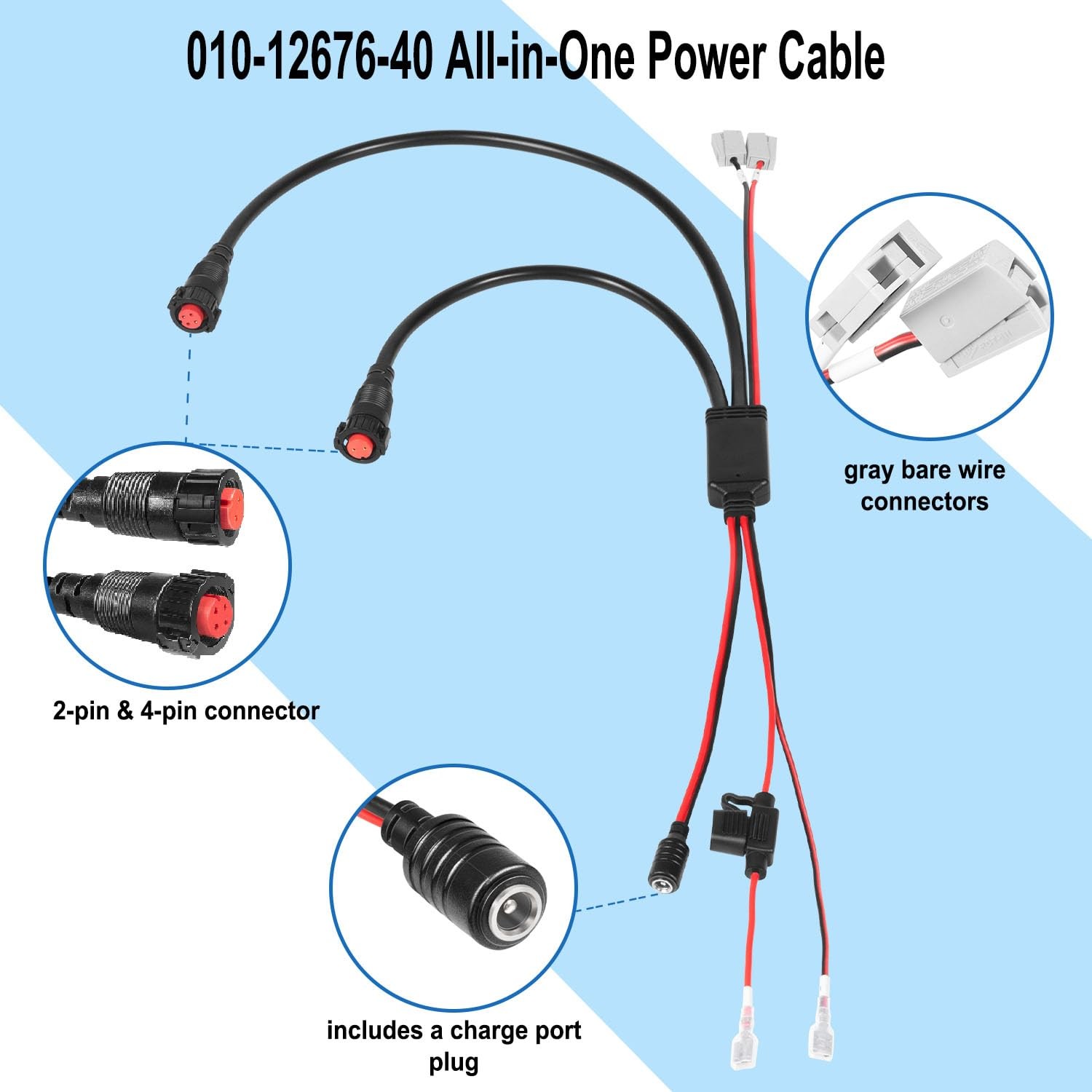 Replace For Garmin Panoptix LiveScope Transducer System Power Cable 010-12676-40