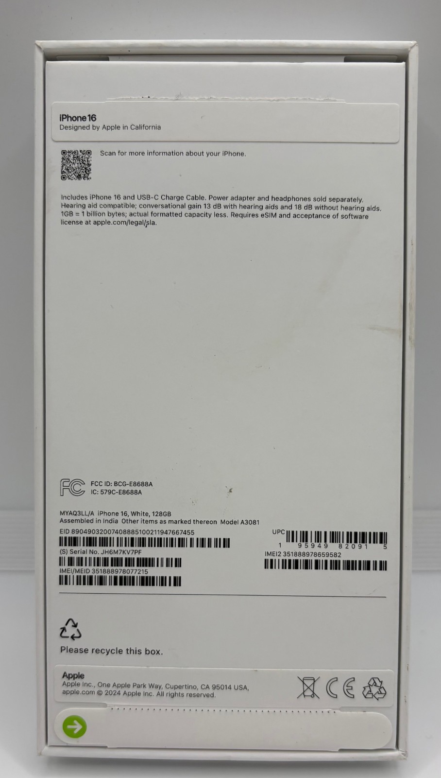 Apple iPhone 16 BOX ONLY Good Condition