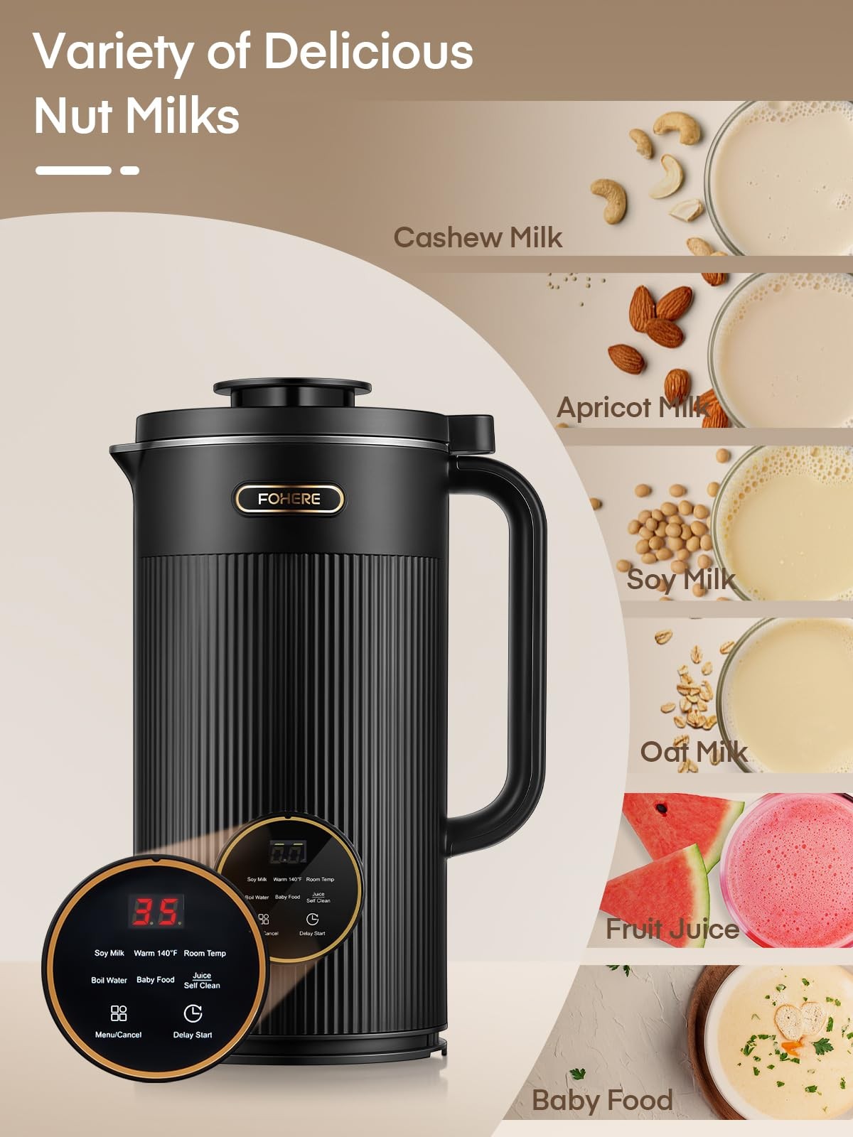 Nut Milk Maker 35oz 800W Automatic Plant-Based Machine - Fresh Dairy-Free