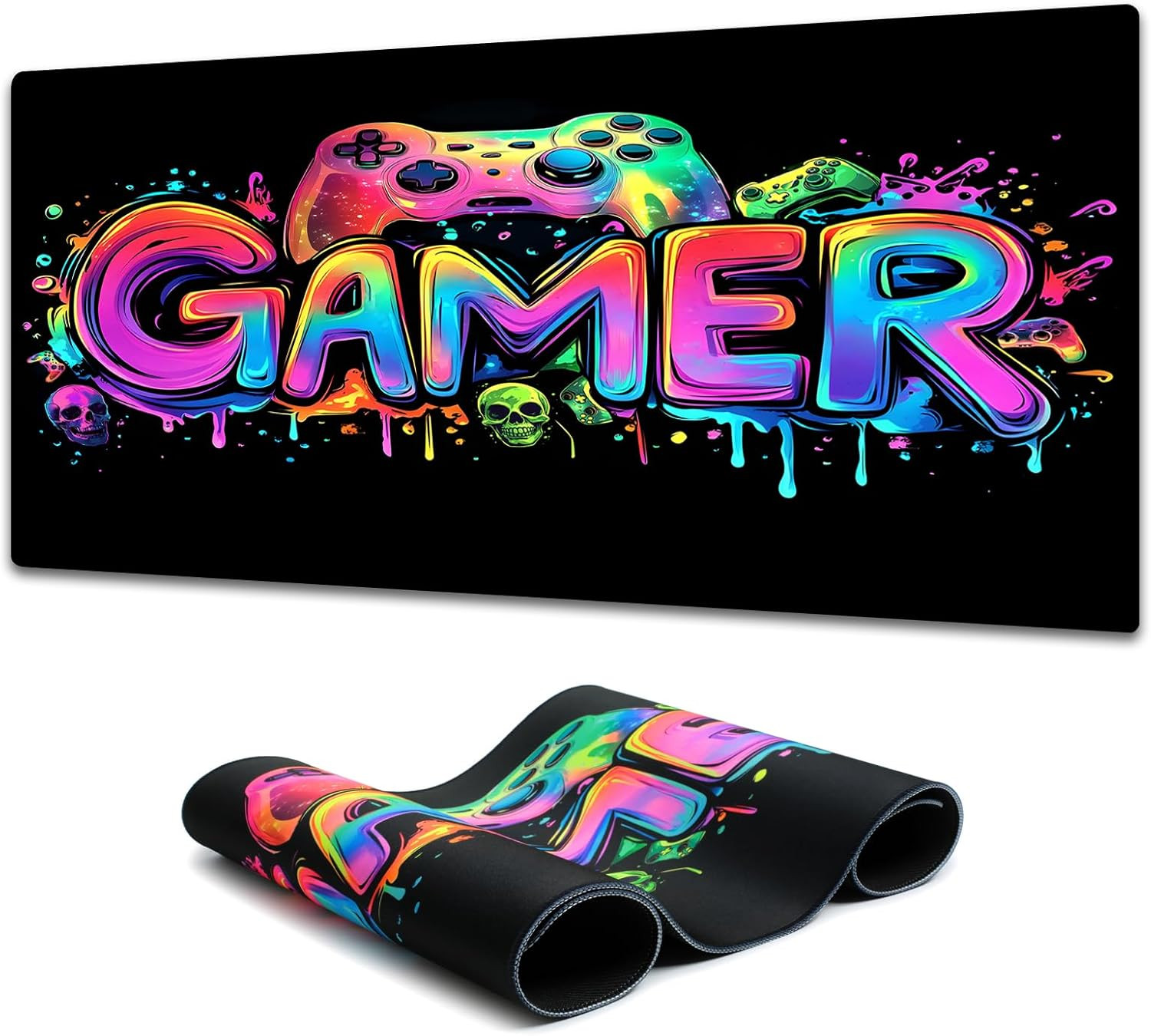 Gamer Gaming Mouse Pad, Blacklight Game Controller Horror Skull Waterproof La...