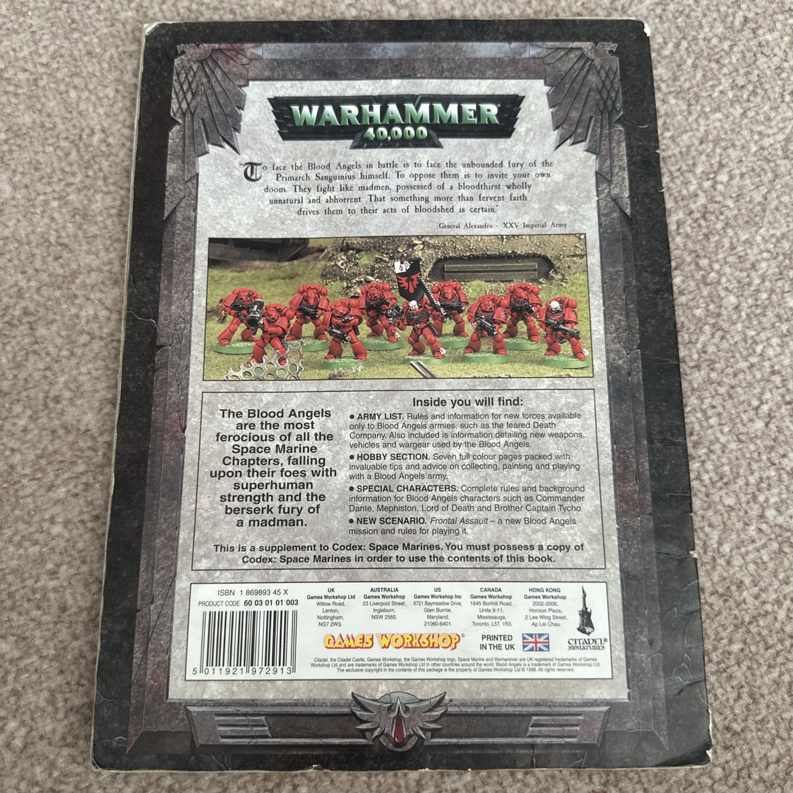 Codex Blood Angels 3rd Edition 1998 for Warhammer 40K by Games Workshop