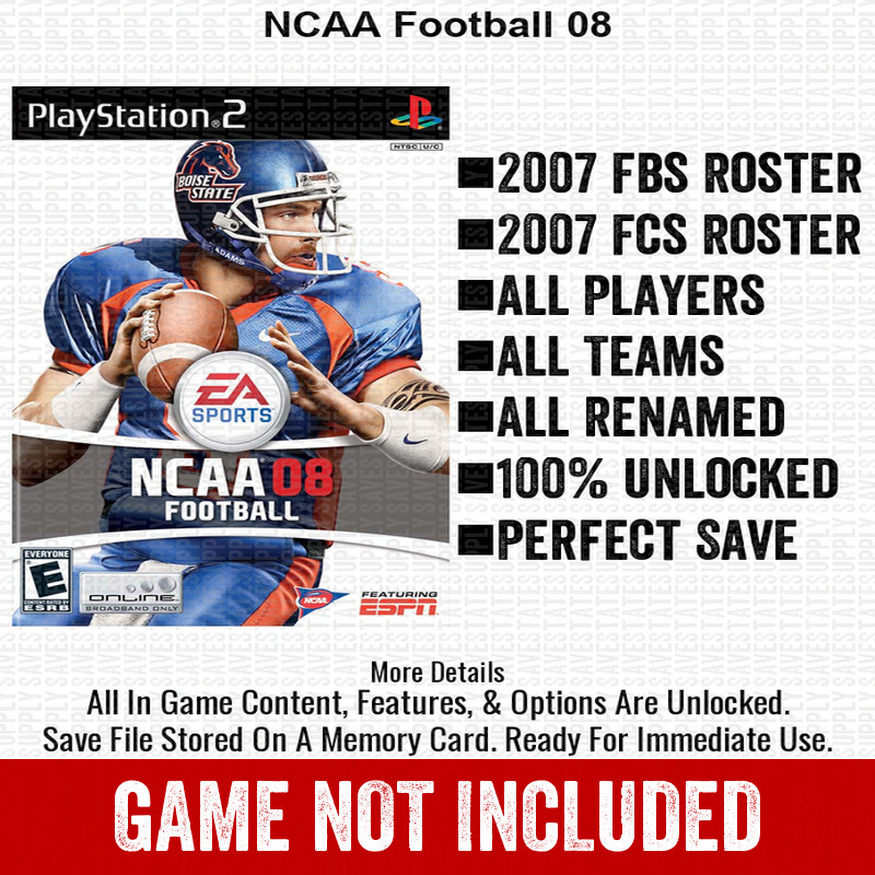 NCAA Football 08 PS2 Playstation Roster Season Player Update Memory Card